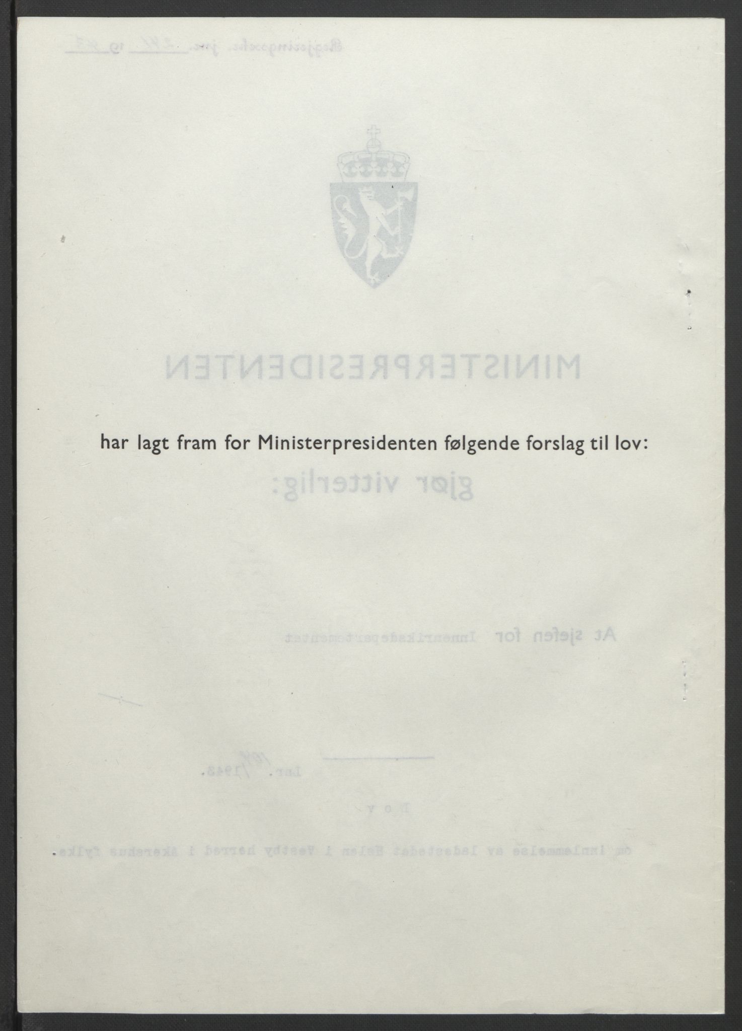 NS-administrasjonen 1940-1945 (Statsrådsekretariatet, de kommisariske statsråder mm), RA/S-4279/D/Db/L0099: Lover, 1943, p. 483