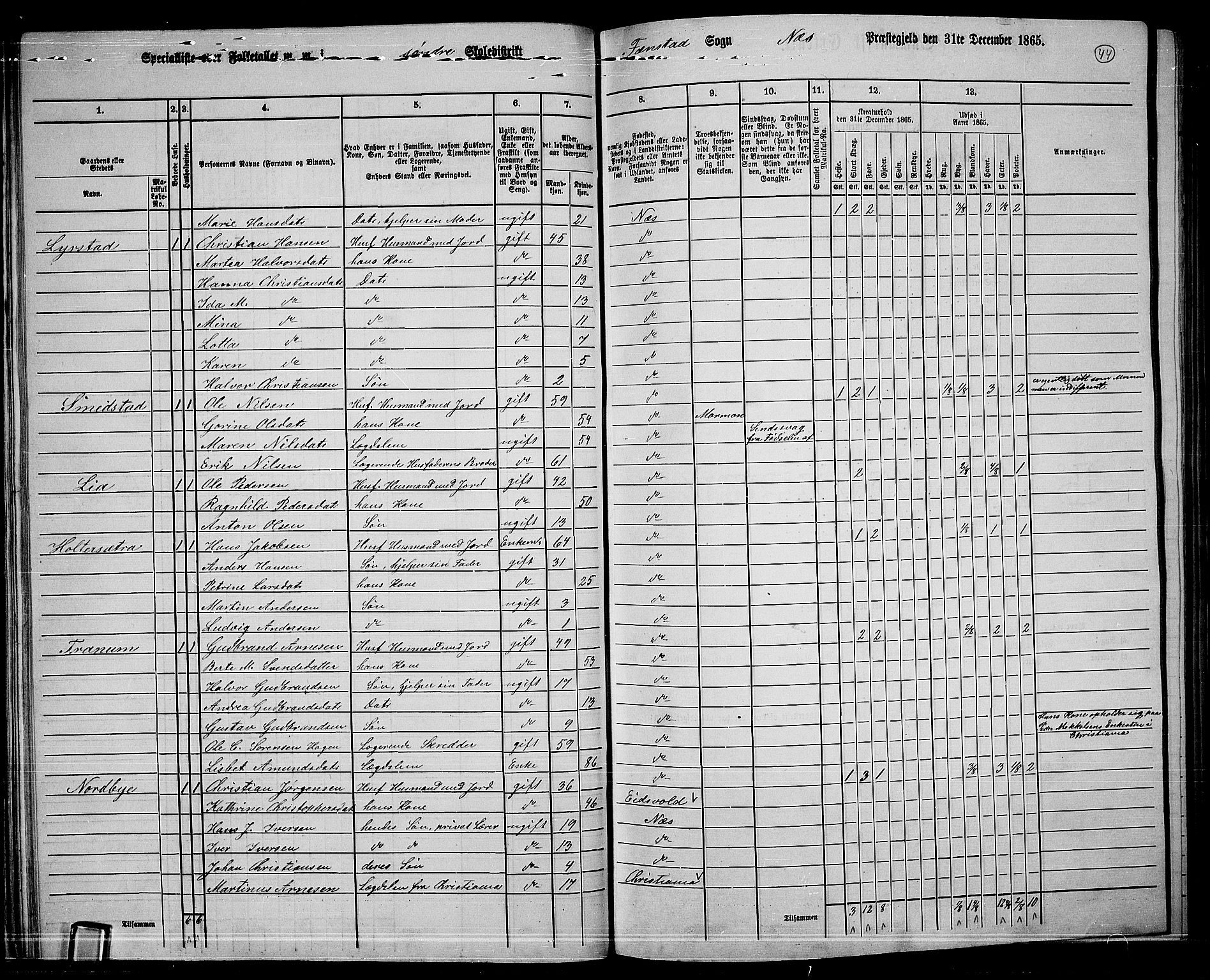 RA, 1865 census for Nes, 1865, p. 41