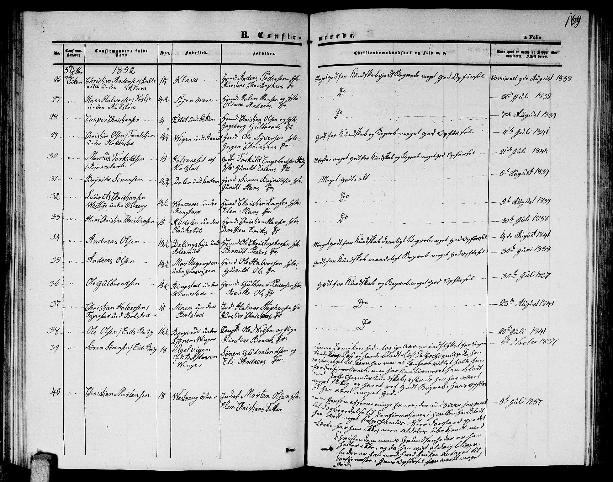 Høland prestekontor Kirkebøker, AV/SAO-A-10346a/G/Ga/L0003: Parish register (copy) no. I 3, 1846-1853, p. 169