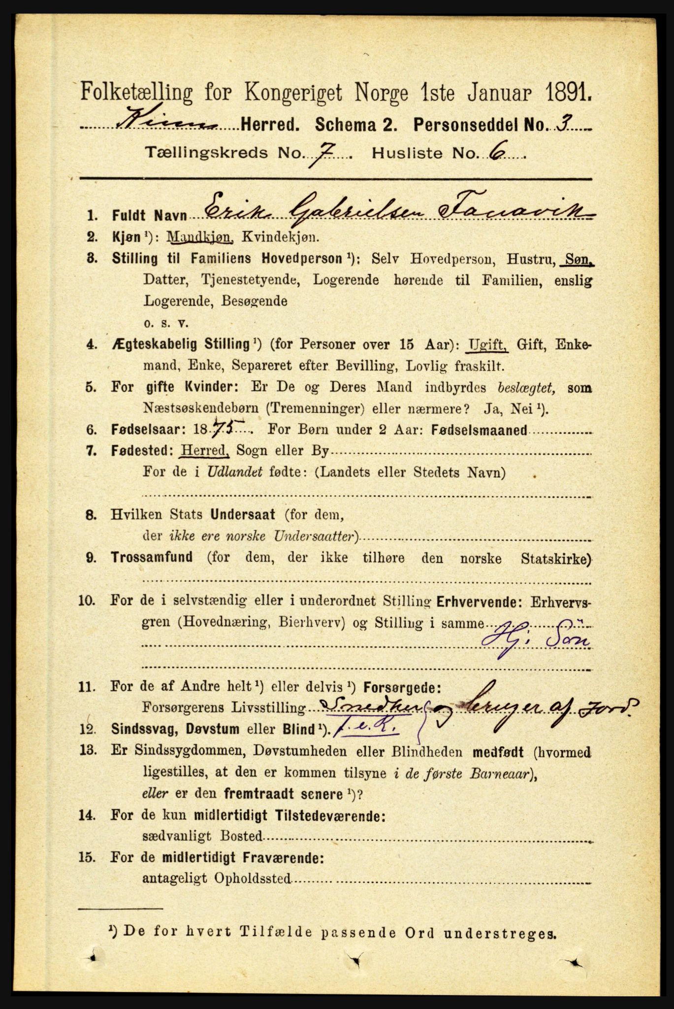 RA, 1891 census for 1437 Kinn, 1891, p. 2717