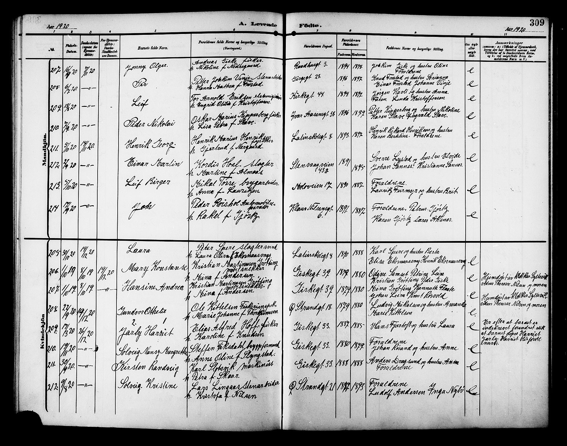 Ministerialprotokoller, klokkerbøker og fødselsregistre - Møre og Romsdal, AV/SAT-A-1454/529/L0471: Parish register (copy) no. 529C08, 1909-1921, p. 309