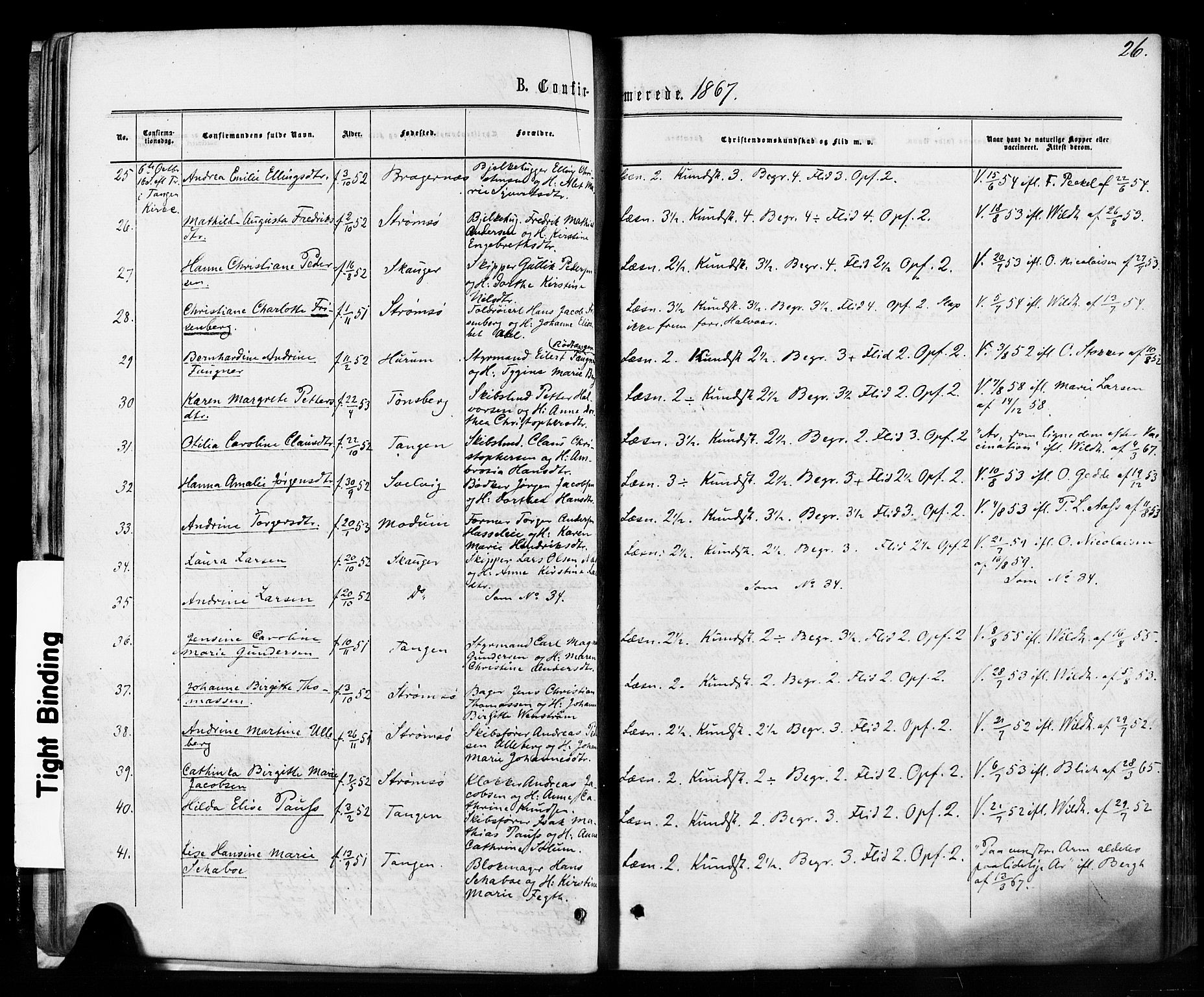 Strømsø kirkebøker, AV/SAKO-A-246/F/Fa/L0018: Parish register (official) no. I 18, 1865-1878, p. 26