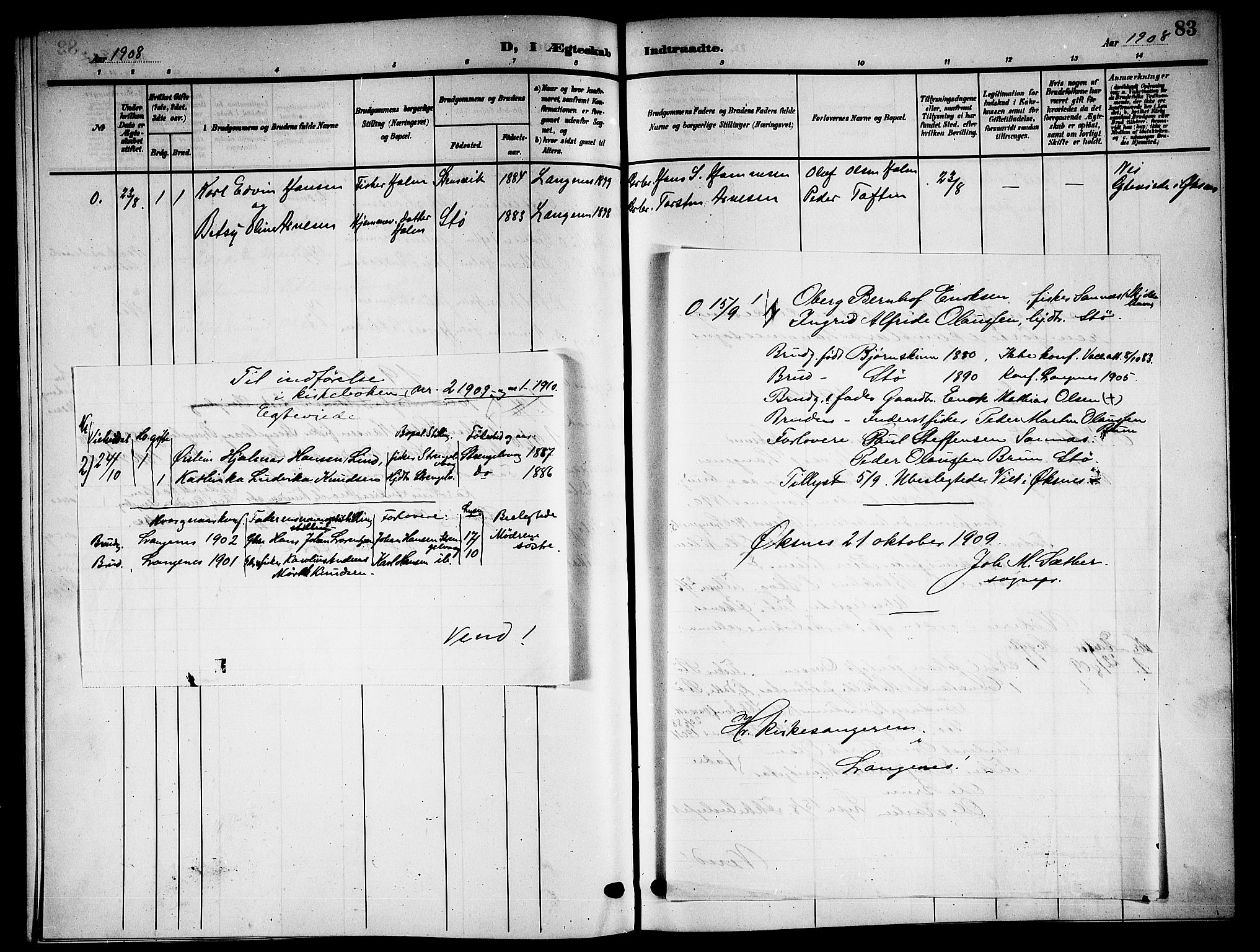 Ministerialprotokoller, klokkerbøker og fødselsregistre - Nordland, AV/SAT-A-1459/894/L1361: Parish register (copy) no. 894C04, 1905-1922, p. 83