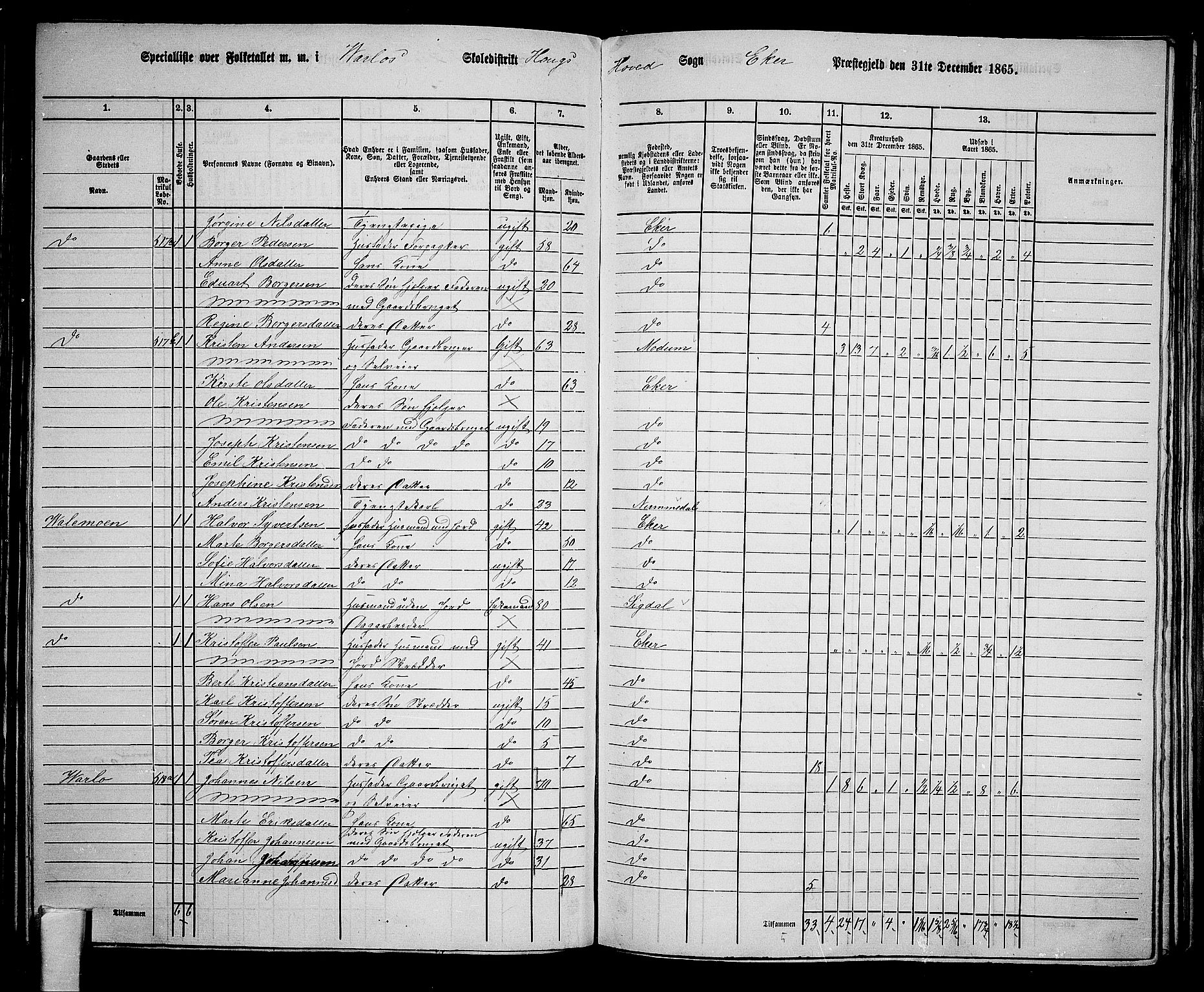 RA, 1865 census for Eiker, 1865, p. 139