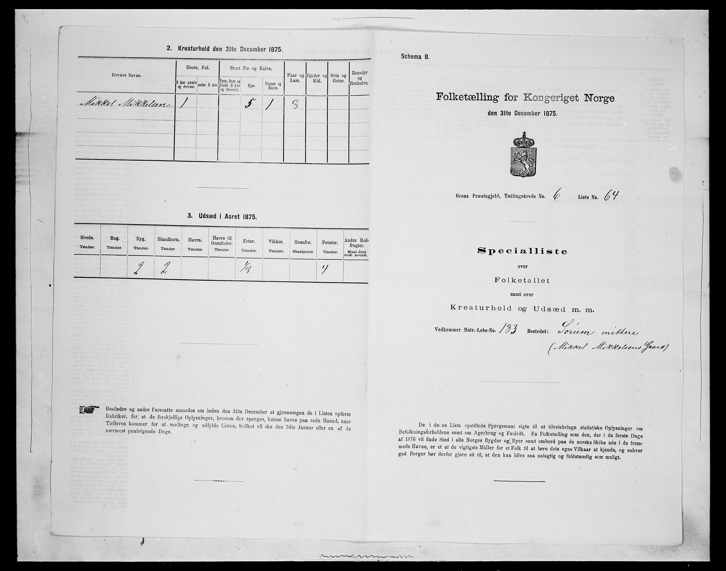 SAH, 1875 census for 0534P Gran, 1875, p. 1148