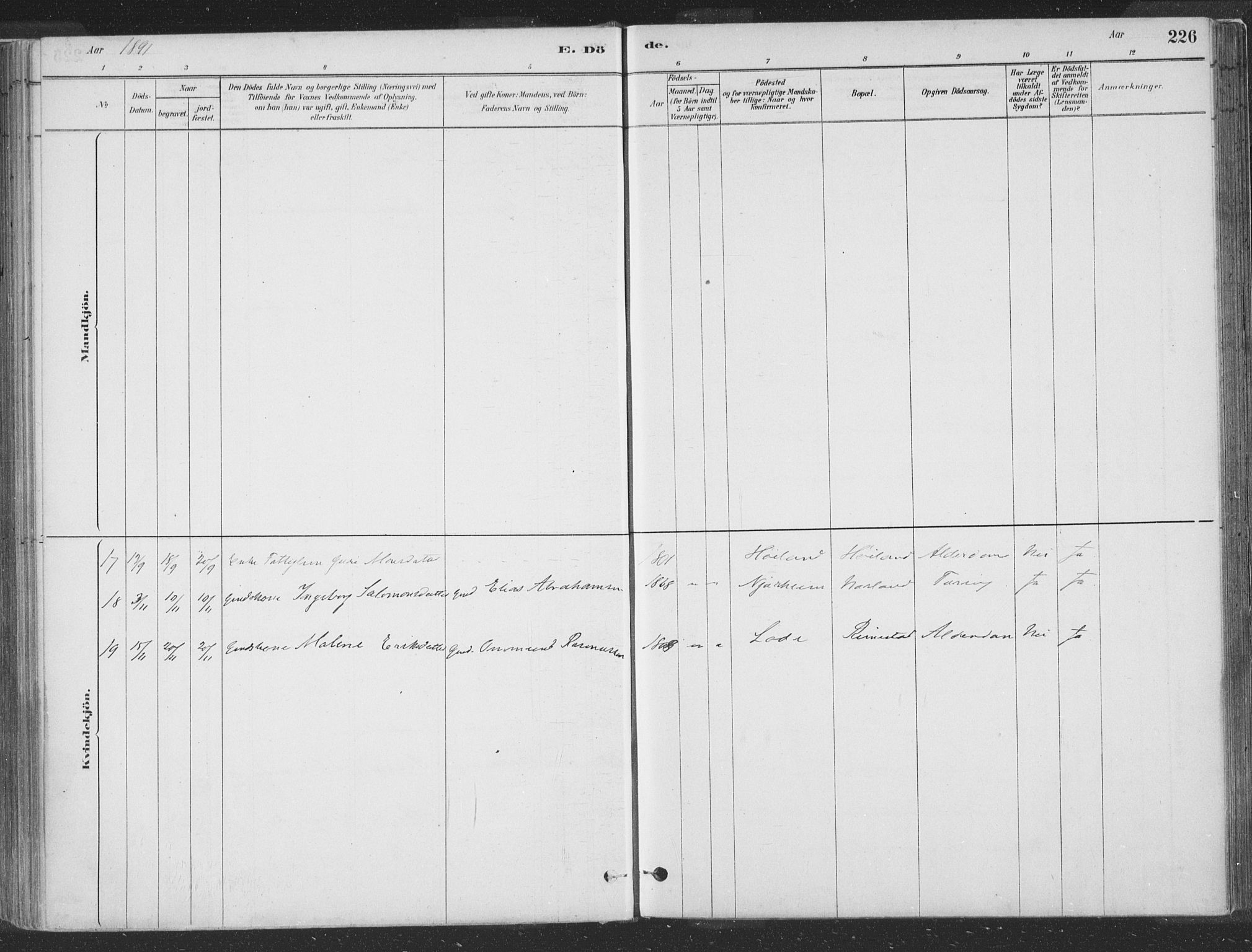 Hå sokneprestkontor, AV/SAST-A-101801/001/30BA/L0010: Parish register (official) no. A 9, 1879-1896, p. 226