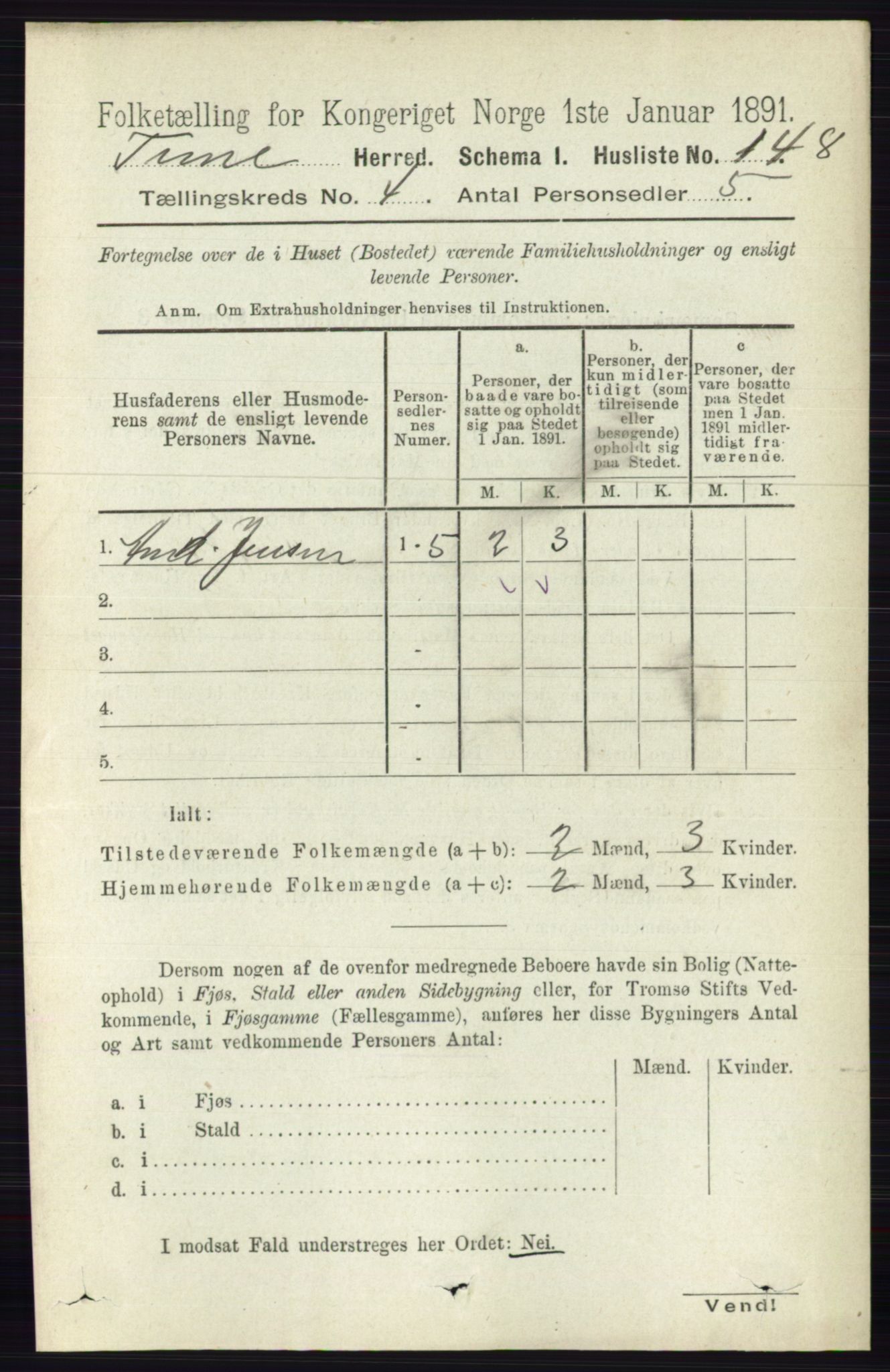 RA, 1891 census for 0130 Tune, 1891, p. 2188