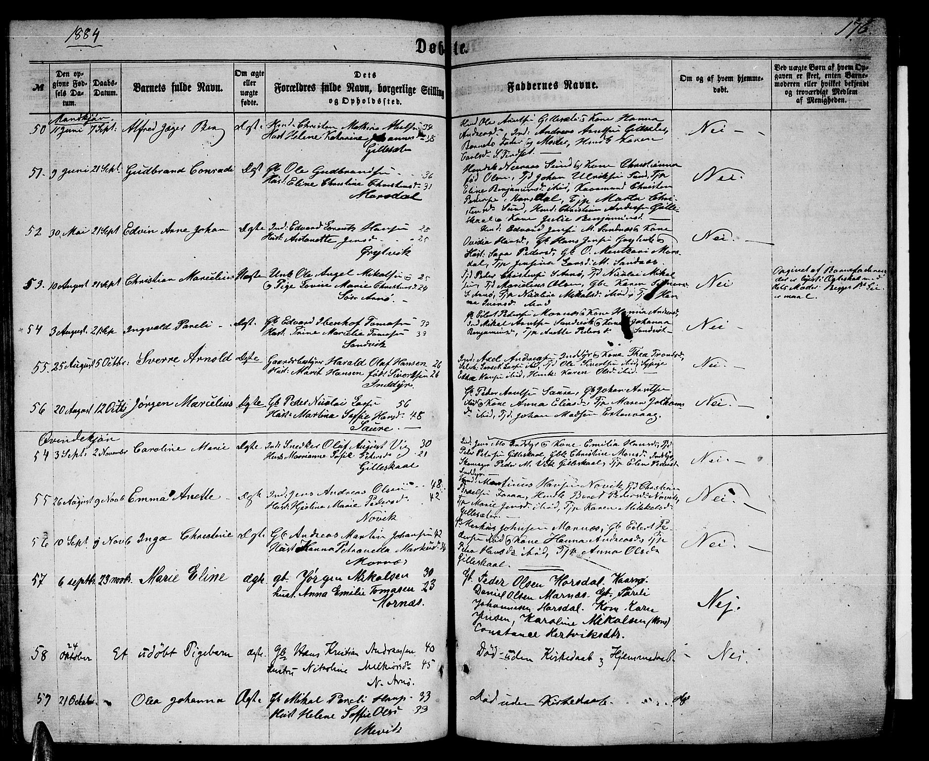 Ministerialprotokoller, klokkerbøker og fødselsregistre - Nordland, AV/SAT-A-1459/805/L0107: Parish register (copy) no. 805C03, 1862-1885, p. 176