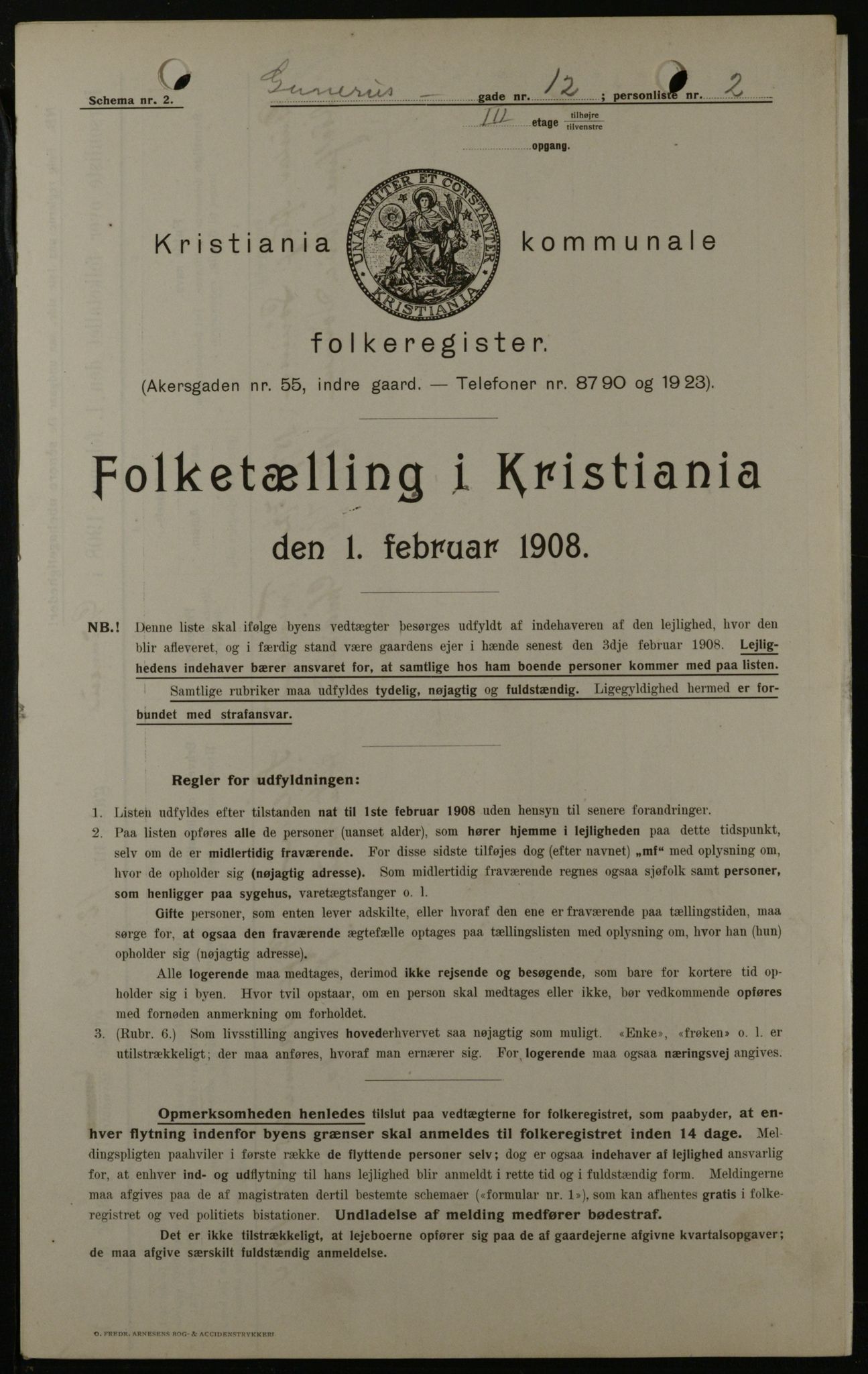 OBA, Municipal Census 1908 for Kristiania, 1908, p. 5184