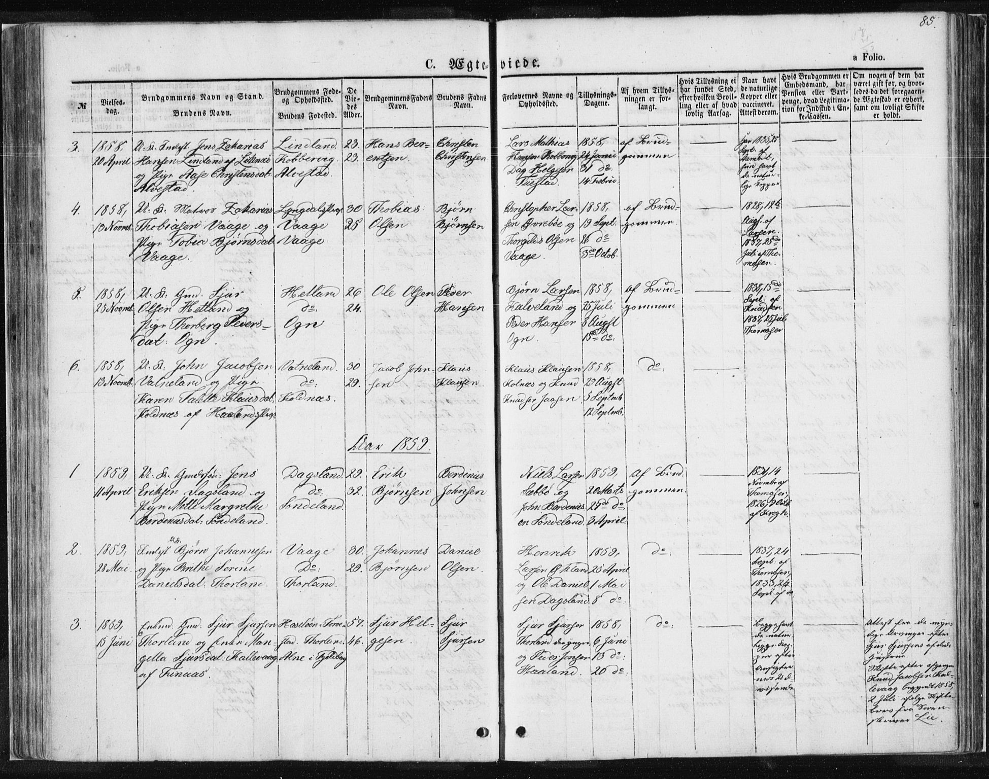 Tysvær sokneprestkontor, AV/SAST-A -101864/H/Ha/Haa/L0004: Parish register (official) no. A 4, 1857-1878, p. 85