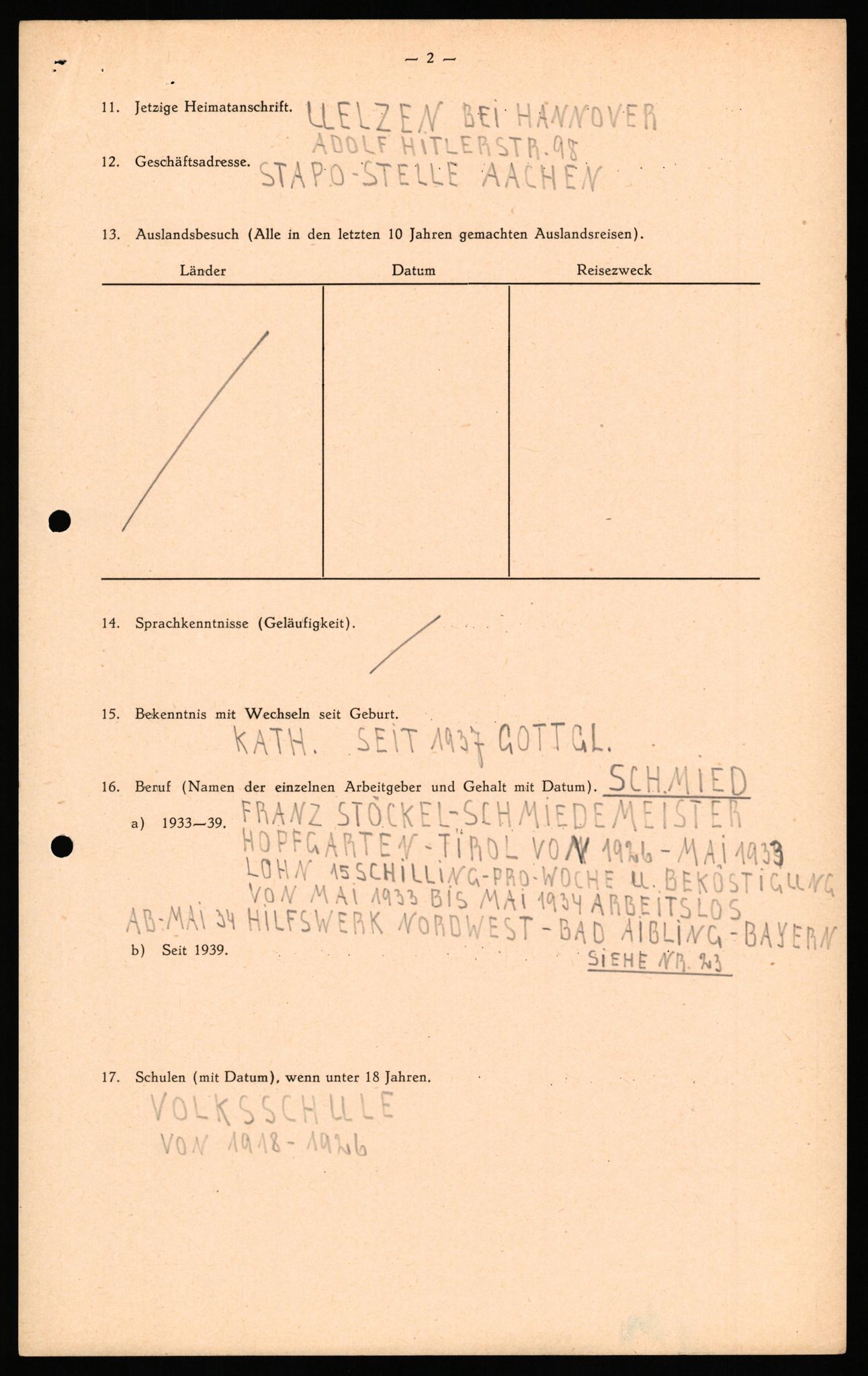 Forsvaret, Forsvarets overkommando II, AV/RA-RAFA-3915/D/Db/L0038: CI Questionaires. Tyske okkupasjonsstyrker i Norge. Østerrikere., 1945-1946, p. 47