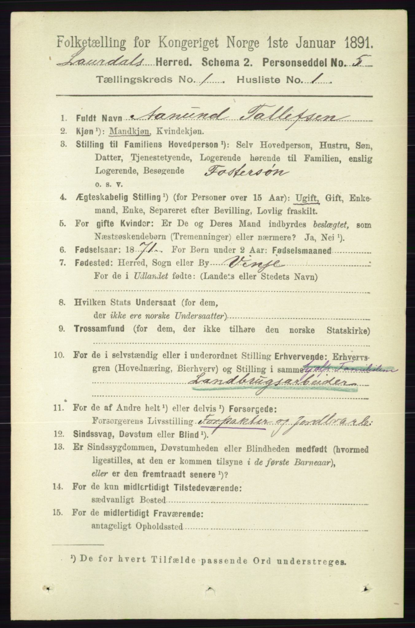 RA, 1891 census for 0833 Lårdal, 1891, p. 103