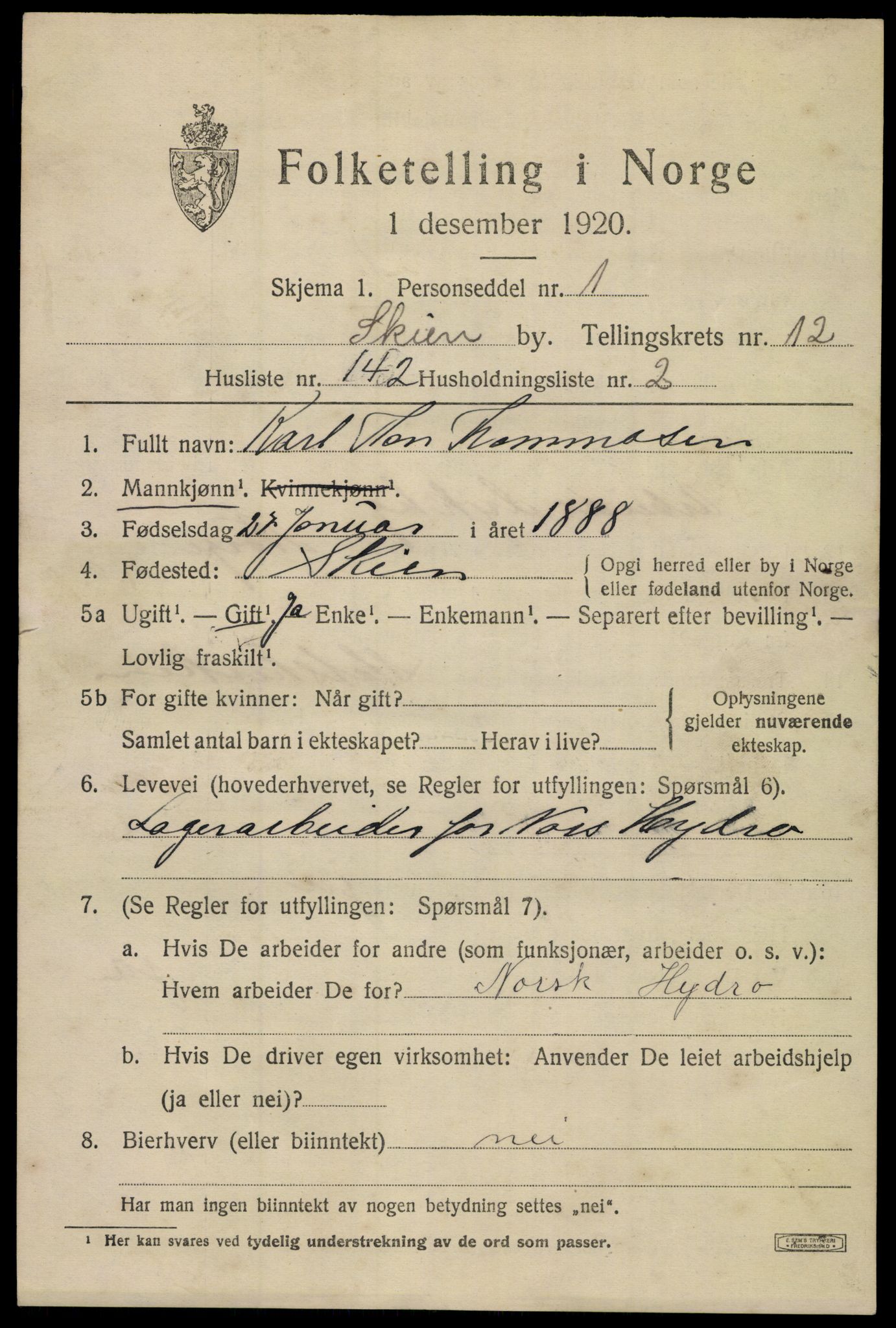 SAKO, 1920 census for Skien, 1920, p. 39472