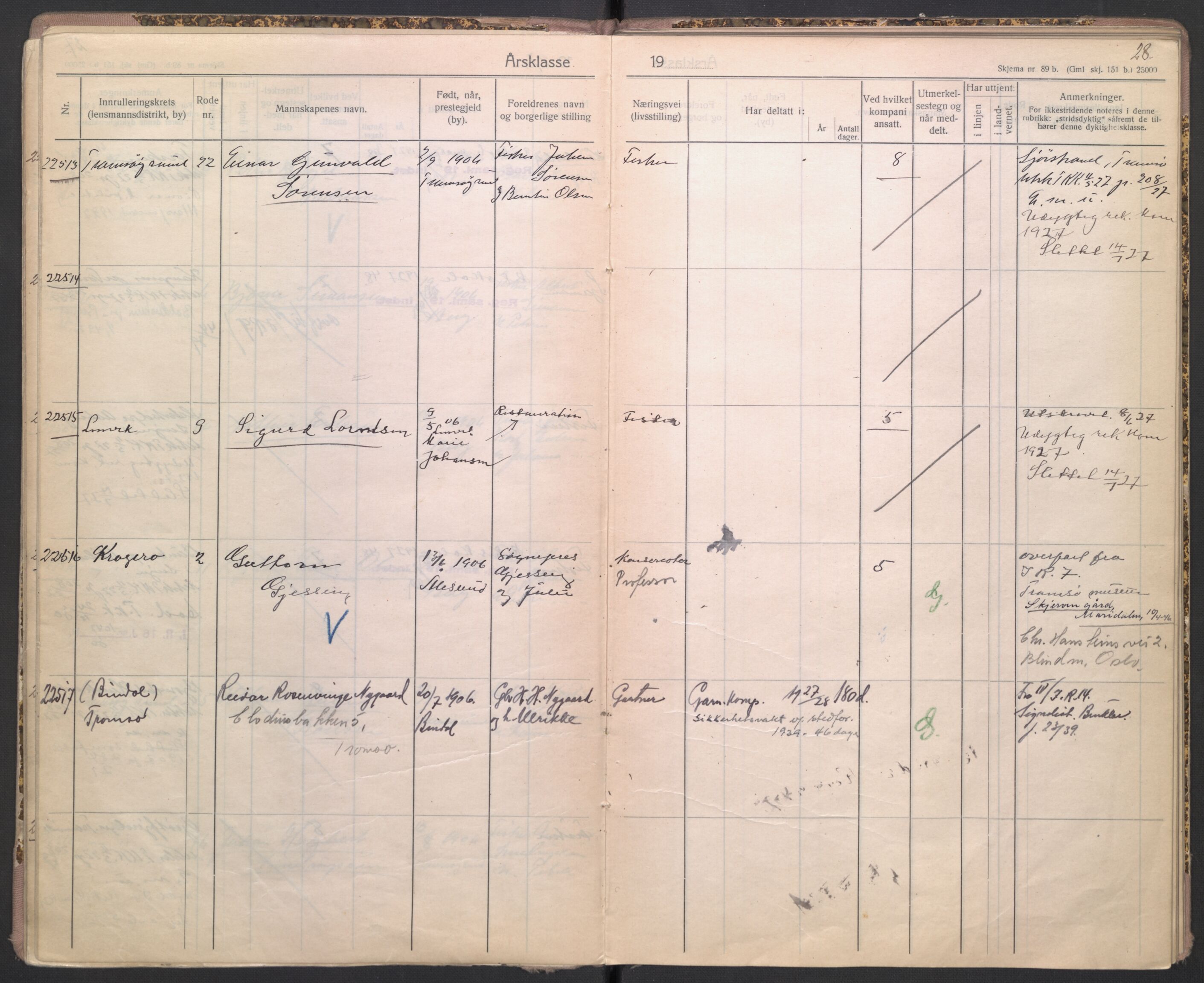 Forsvaret, Troms infanteriregiment nr. 16, AV/RA-RAFA-3146/P/Pa/L0004/0004: Ruller / Rulle for Bardu bataljons menige mannskaper, årsklasse 1927, 1927, p. 28