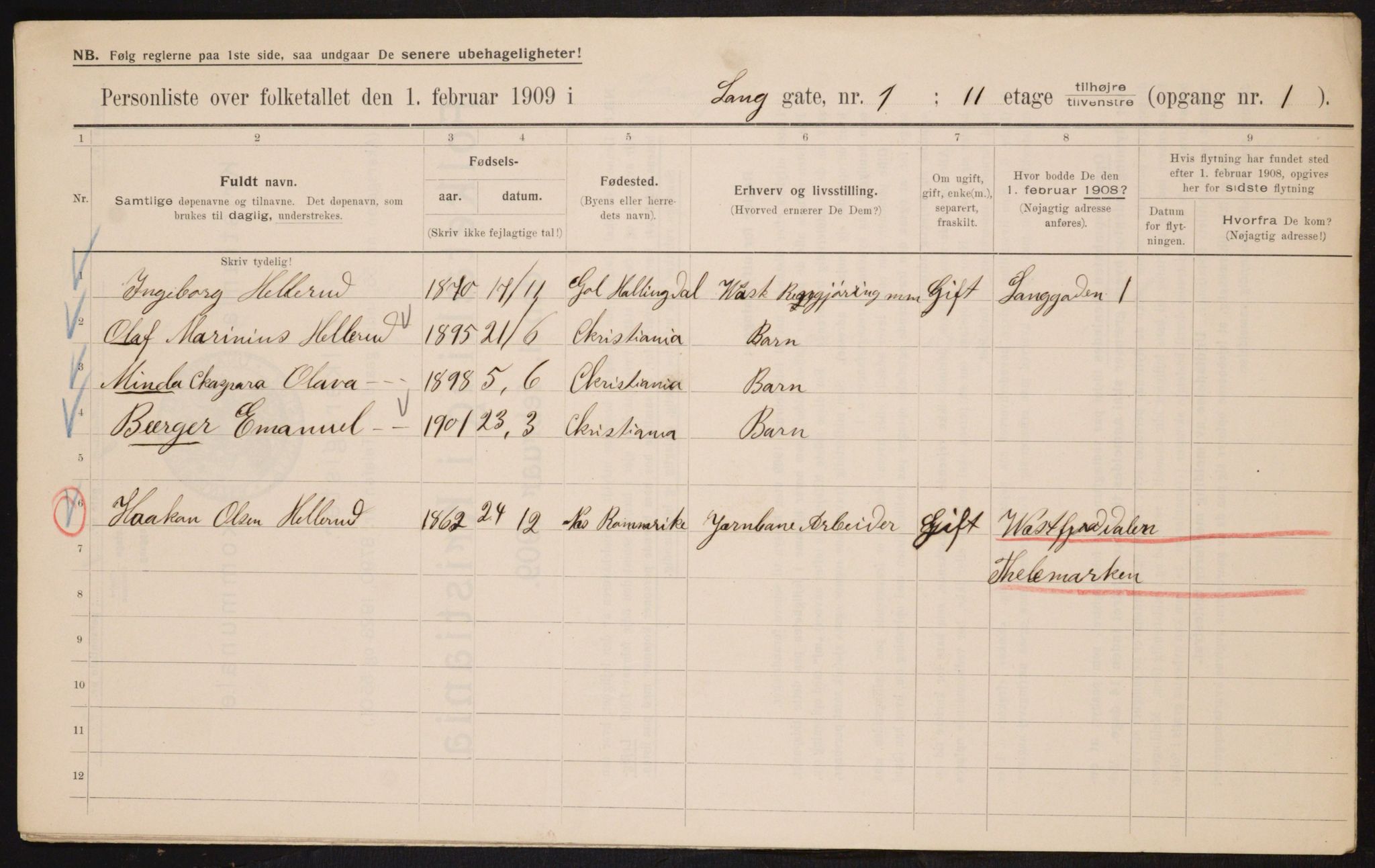 OBA, Municipal Census 1909 for Kristiania, 1909, p. 51509