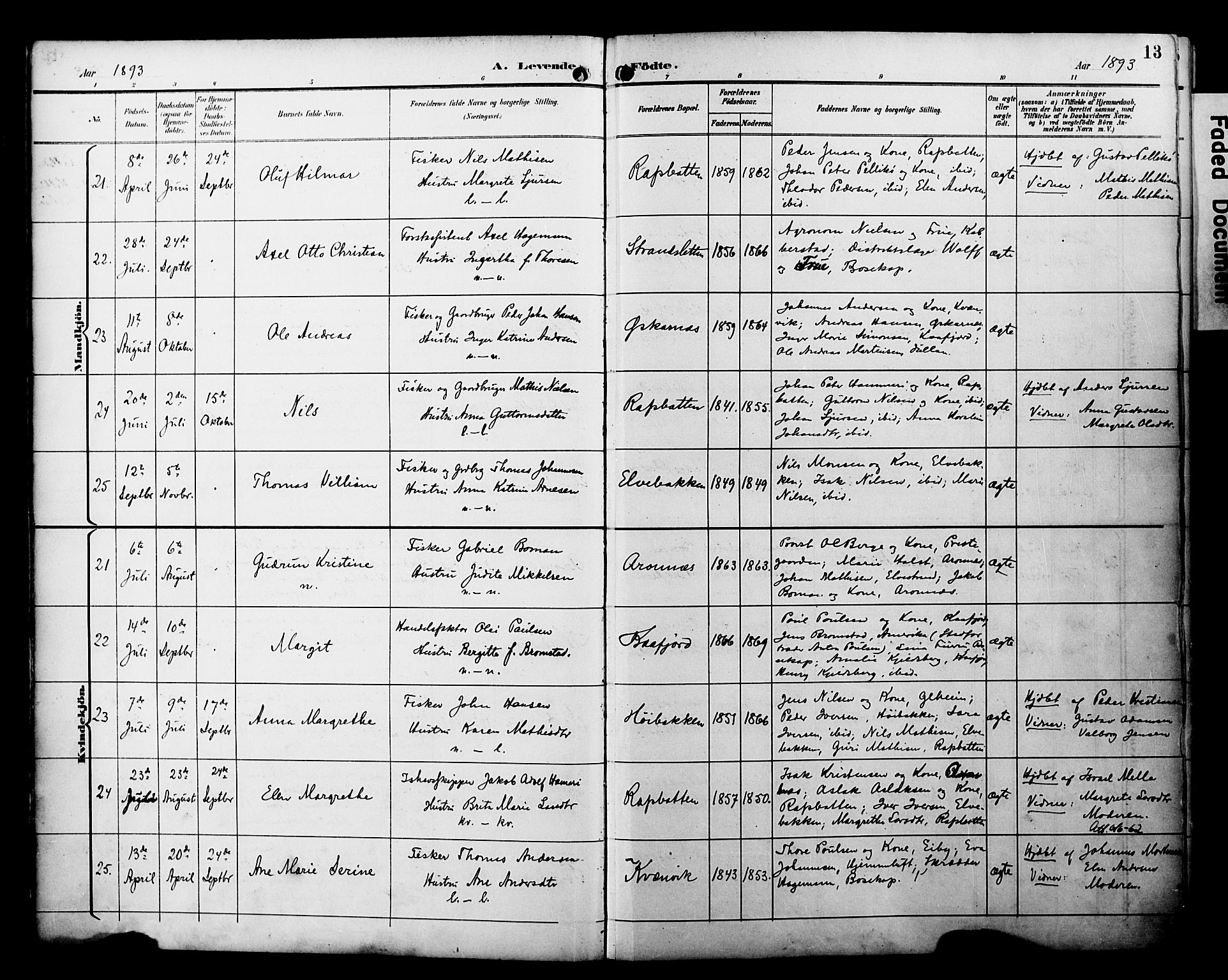Alta sokneprestkontor, AV/SATØ-S-1338/H/Ha/L0003.kirke: Parish register (official) no. 3, 1892-1904, p. 13