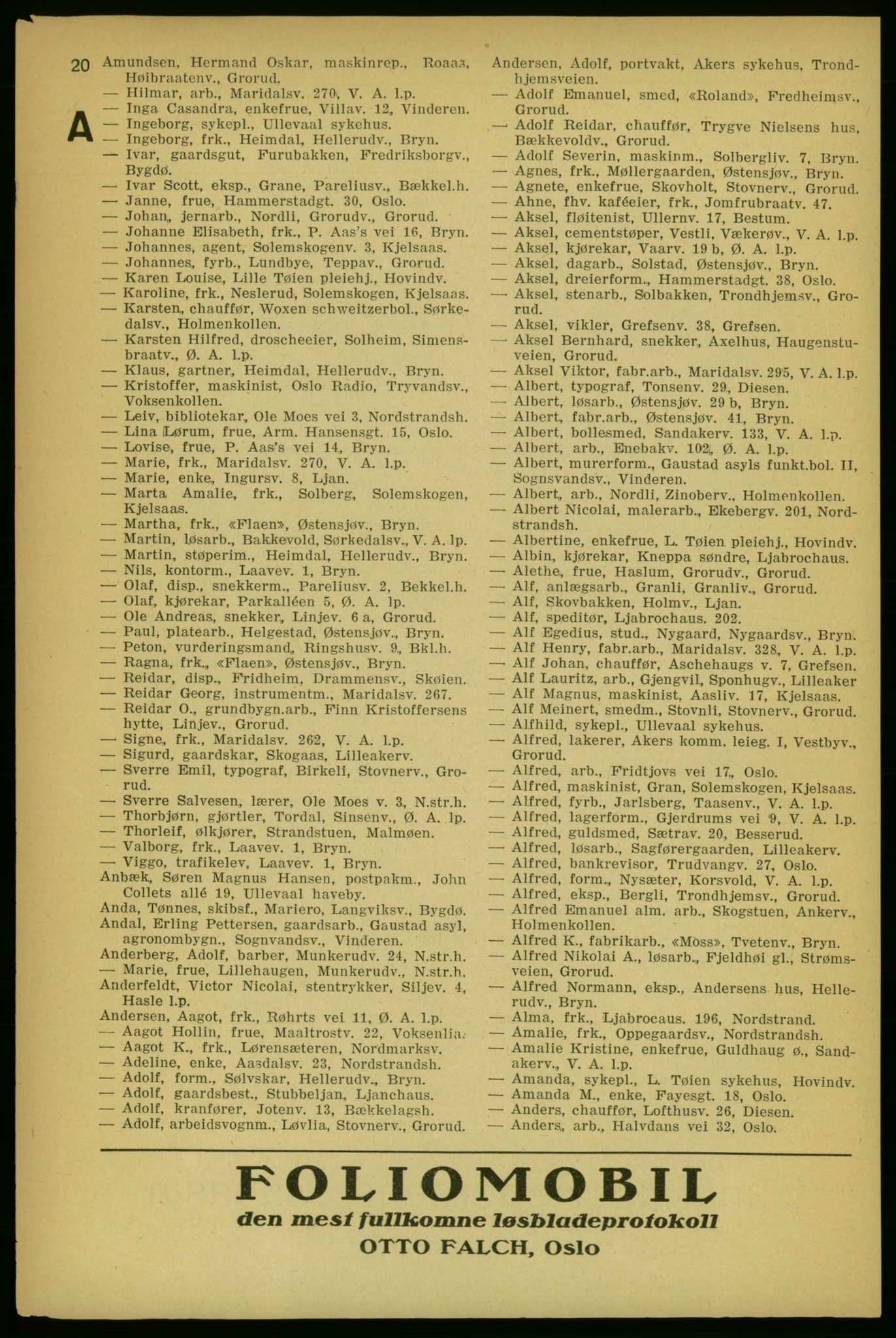 Aker adressebok/adressekalender, PUBL/001/A/004: Aker adressebok, 1929, p. 20