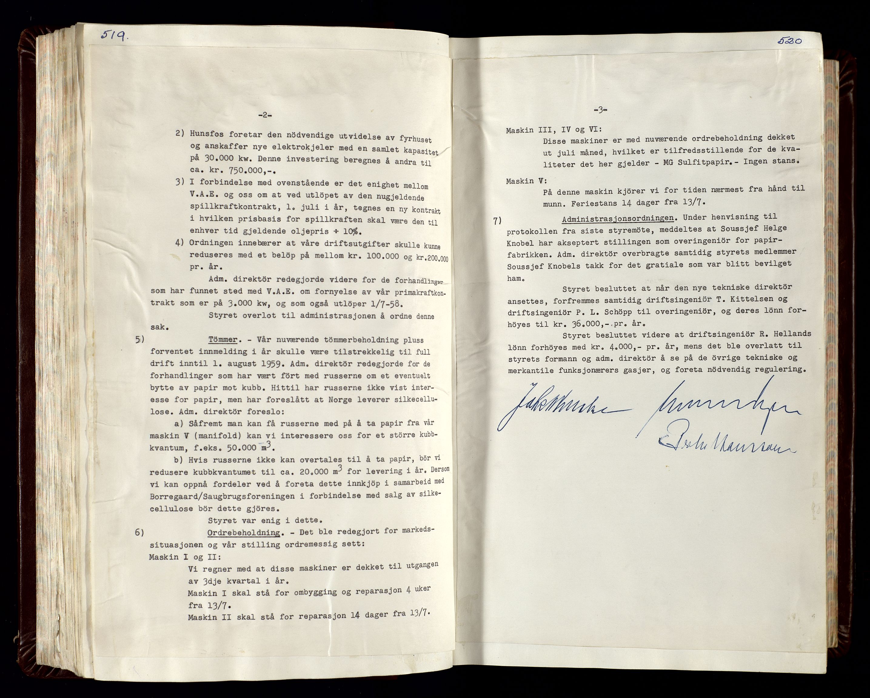 Hunsfos fabrikker, AV/SAK-D/1440/02/L0007: Referatprotokoll fra styremøter (møte nr 114-221), 1951-1964, p. 519-520