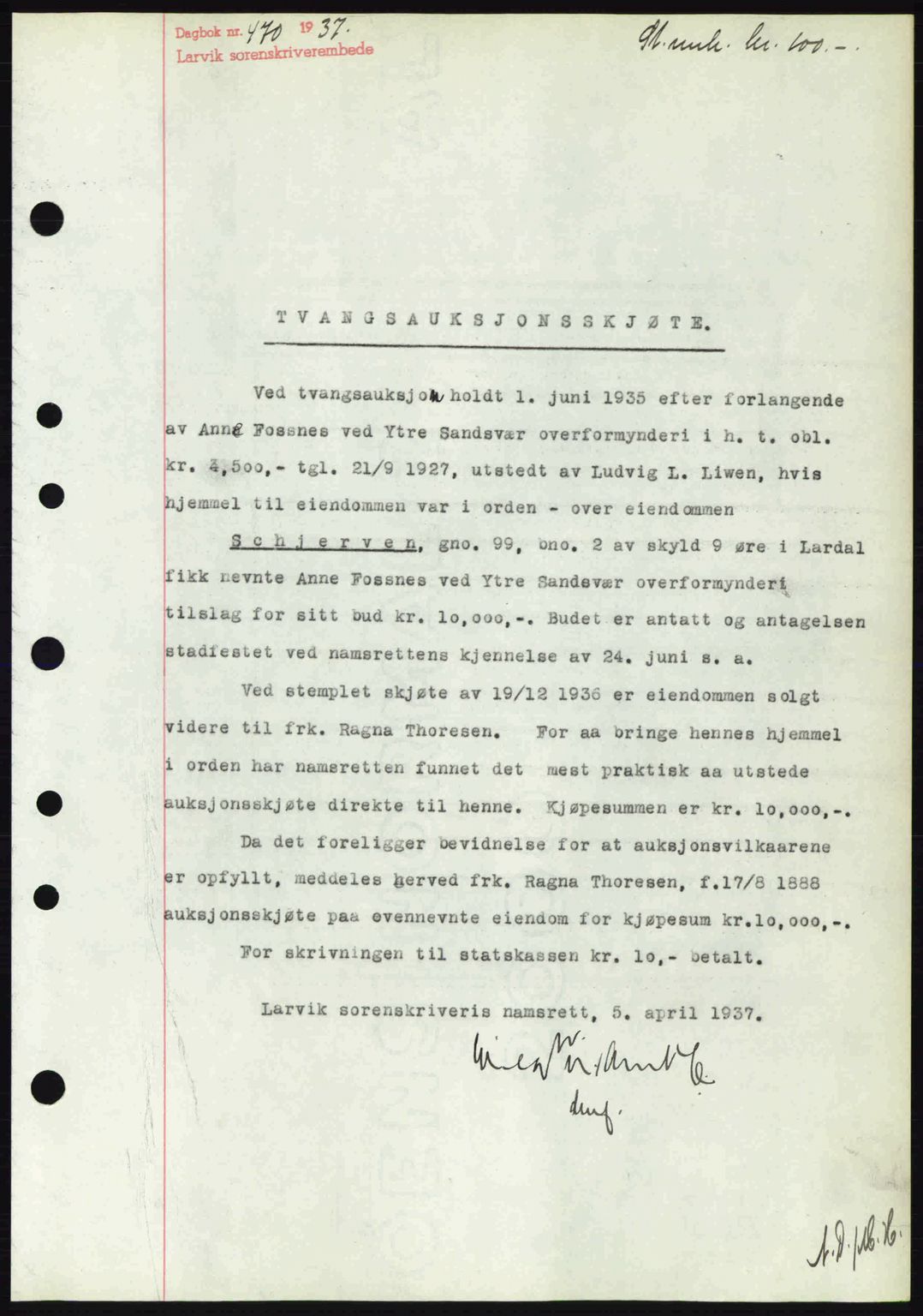Larvik sorenskriveri, SAKO/A-83/G/Ga/Gab/L0067: Mortgage book no. A-1, 1936-1937, Diary no: : 470/1937