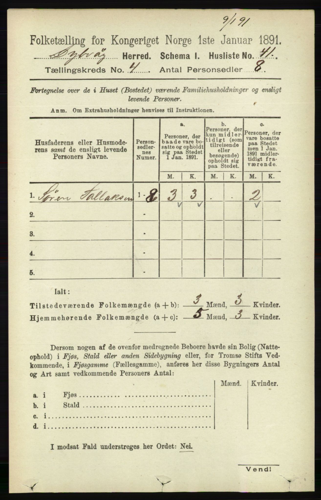 RA, 1891 census for 0915 Dypvåg, 1891, p. 1006