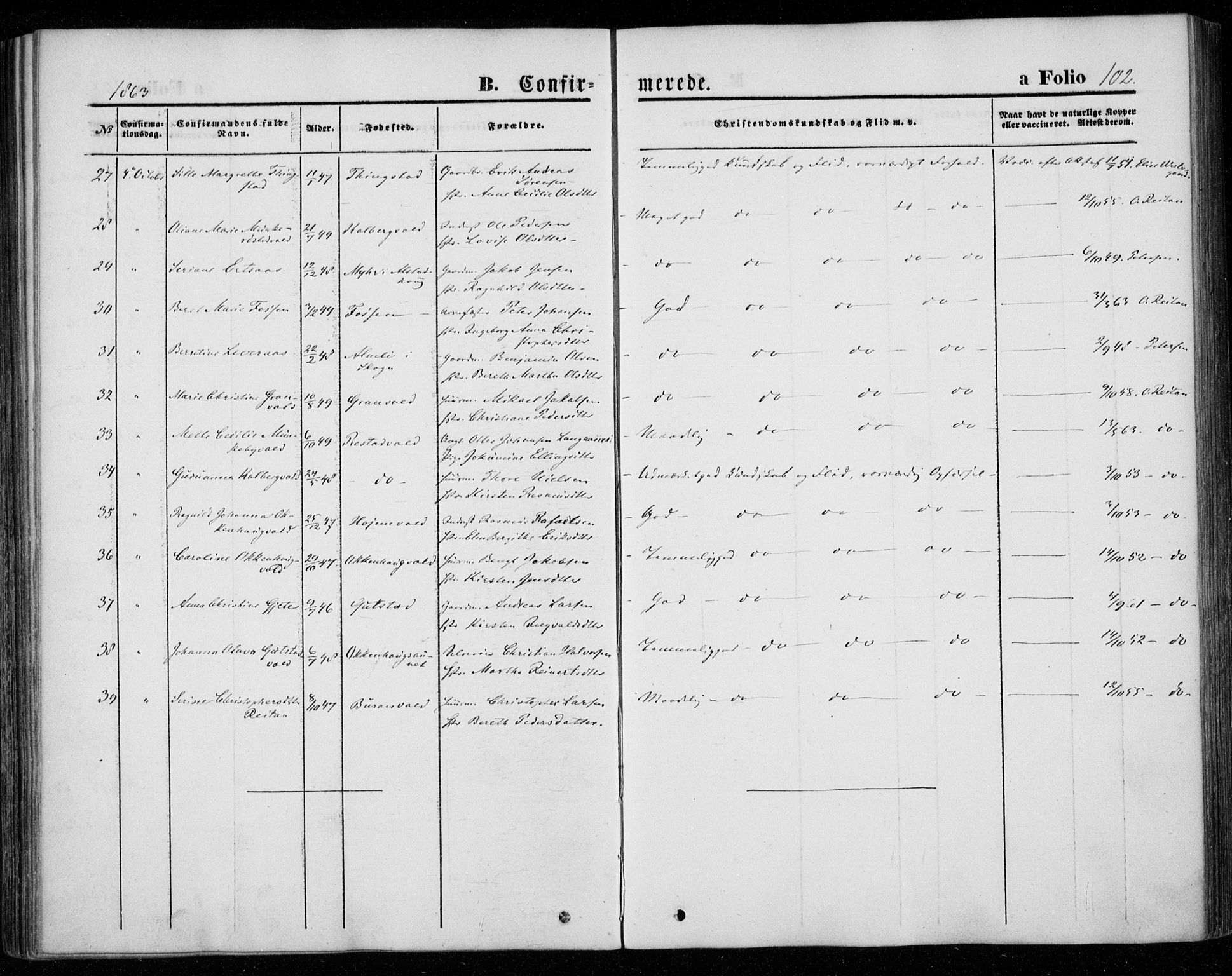 Ministerialprotokoller, klokkerbøker og fødselsregistre - Nord-Trøndelag, AV/SAT-A-1458/720/L0184: Parish register (official) no. 720A02 /1, 1855-1863, p. 102