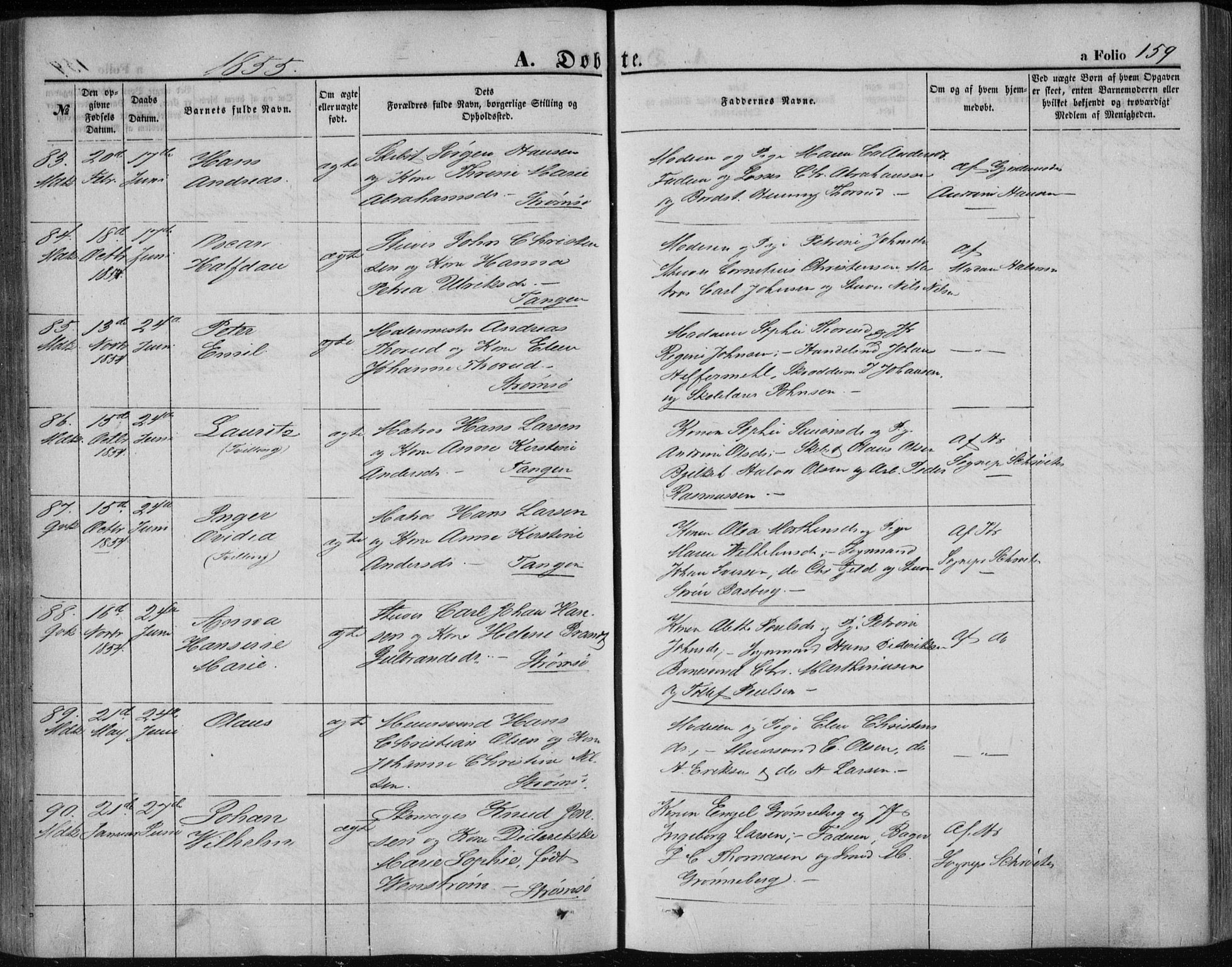 Strømsø kirkebøker, AV/SAKO-A-246/F/Fa/L0014: Parish register (official) no. I 14, 1848-1858, p. 159