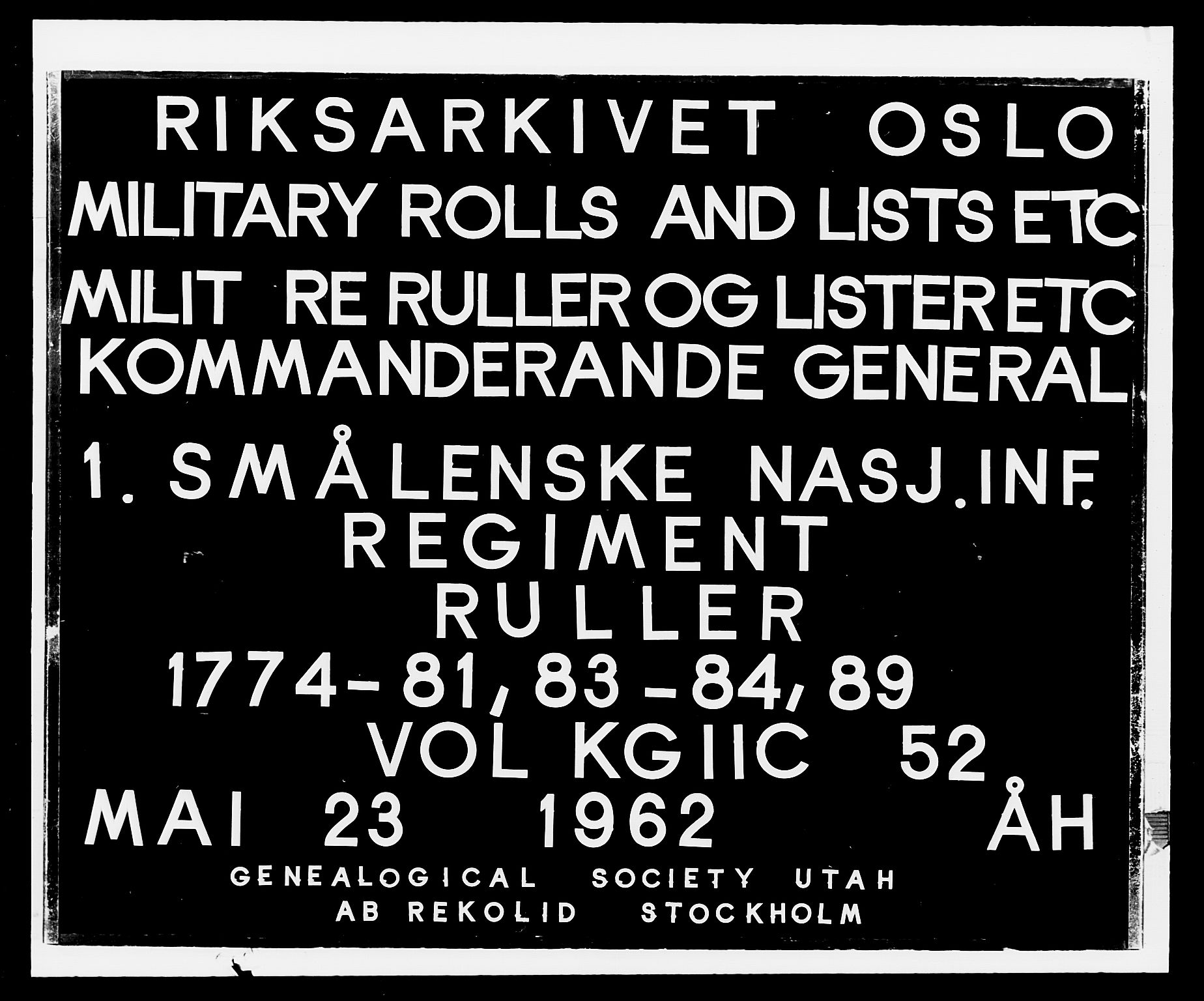 Generalitets- og kommissariatskollegiet, Det kongelige norske kommissariatskollegium, RA/EA-5420/E/Eh/L0052: 1. Smålenske nasjonale infanteriregiment, 1774-1789, p. 1