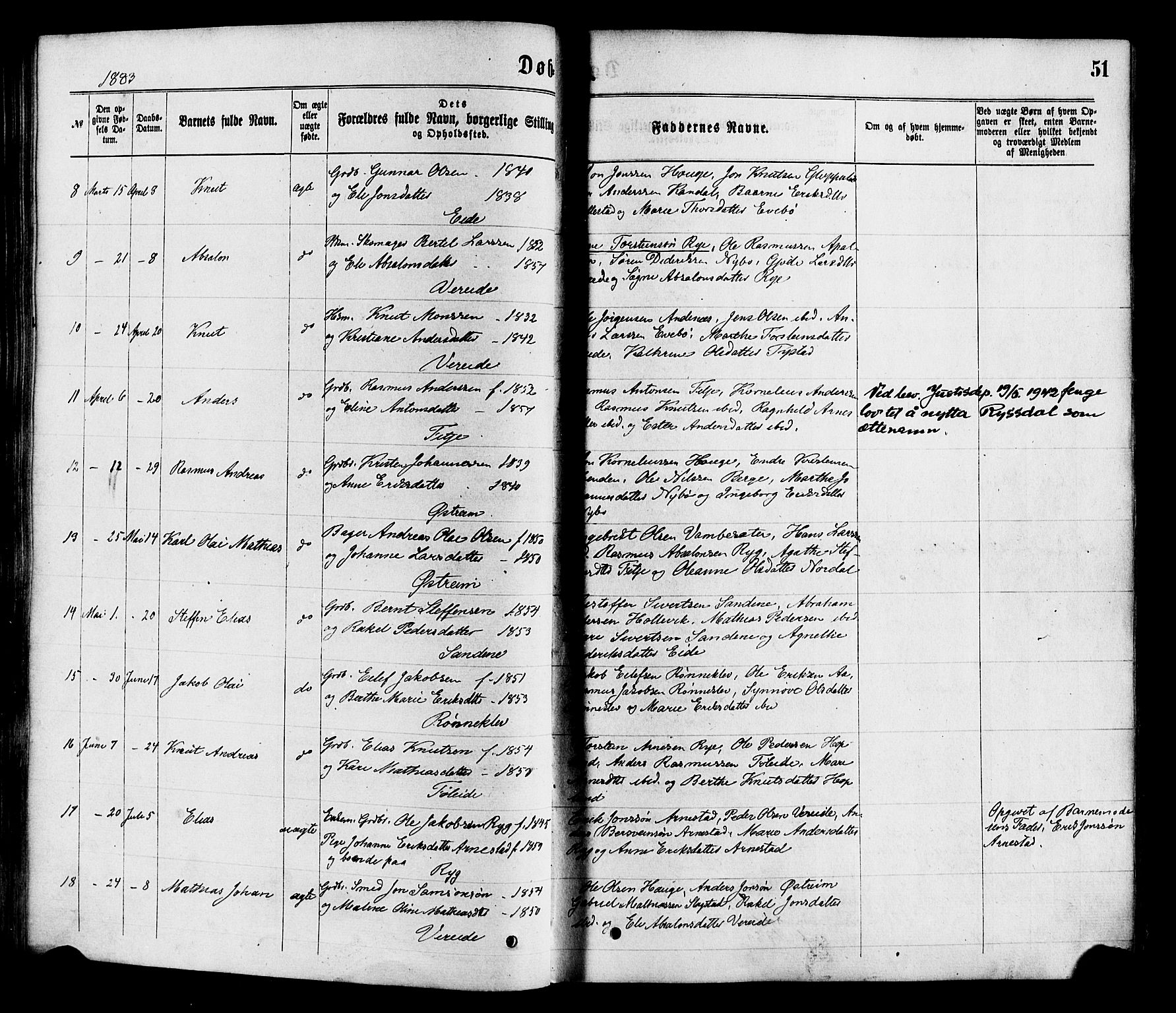 Gloppen sokneprestembete, AV/SAB-A-80101/H/Haa/Haaa/L0010: Parish register (official) no. A 10, 1871-1884, p. 51