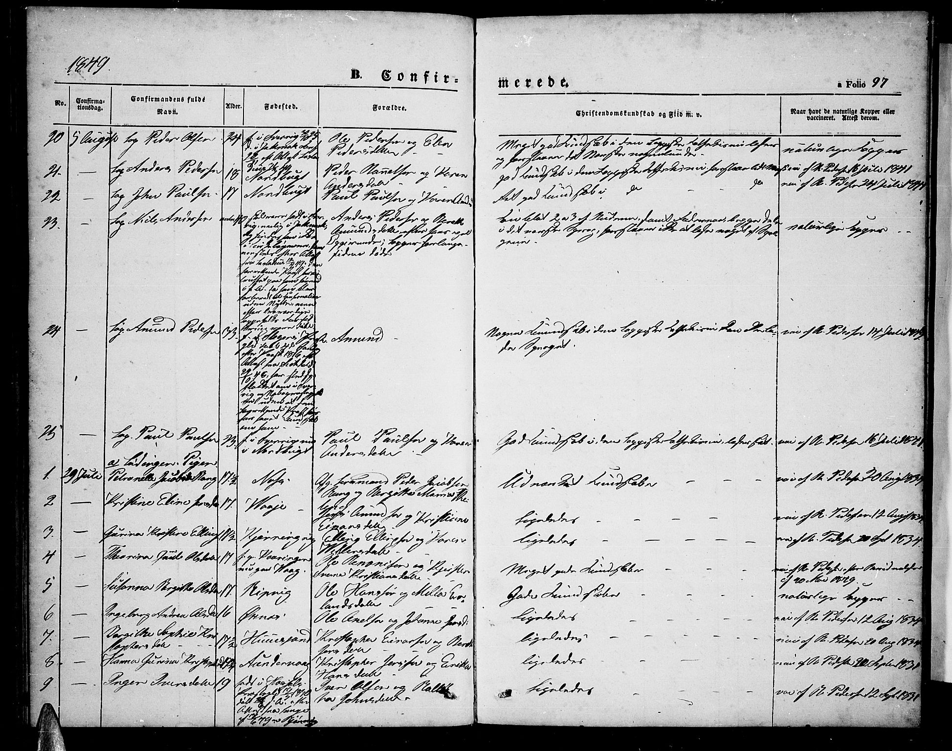 Ministerialprotokoller, klokkerbøker og fødselsregistre - Nordland, SAT/A-1459/872/L1045: Parish register (copy) no. 872C01, 1840-1851, p. 97