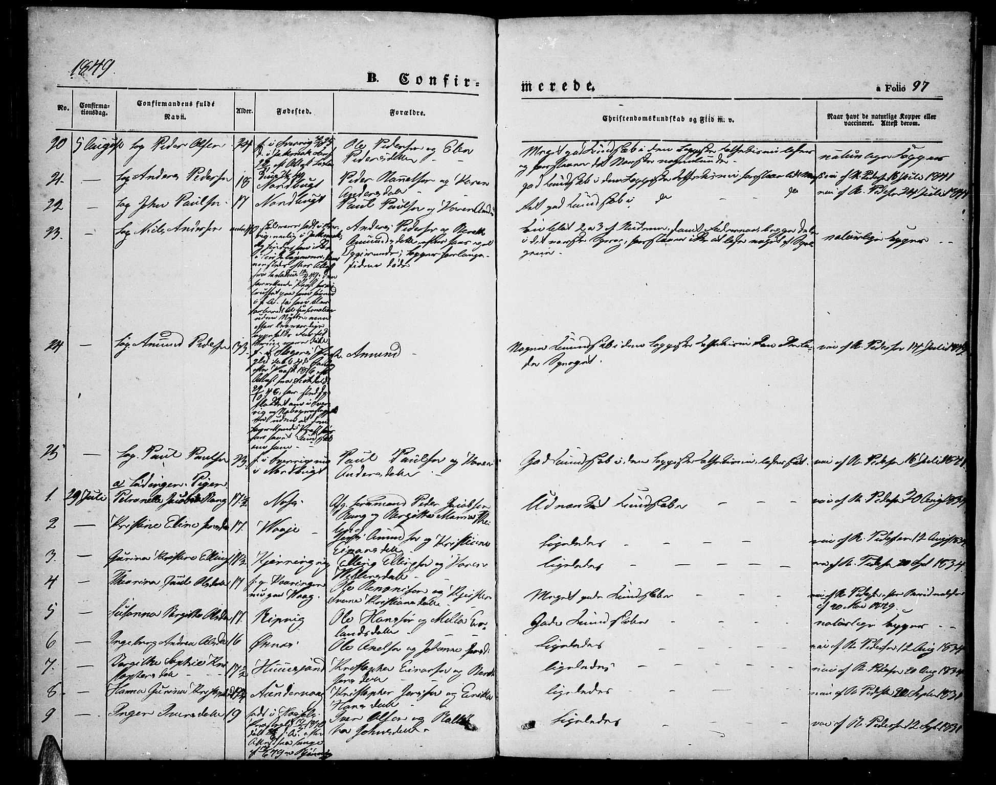 Ministerialprotokoller, klokkerbøker og fødselsregistre - Nordland, AV/SAT-A-1459/872/L1045: Parish register (copy) no. 872C01, 1840-1851, p. 97