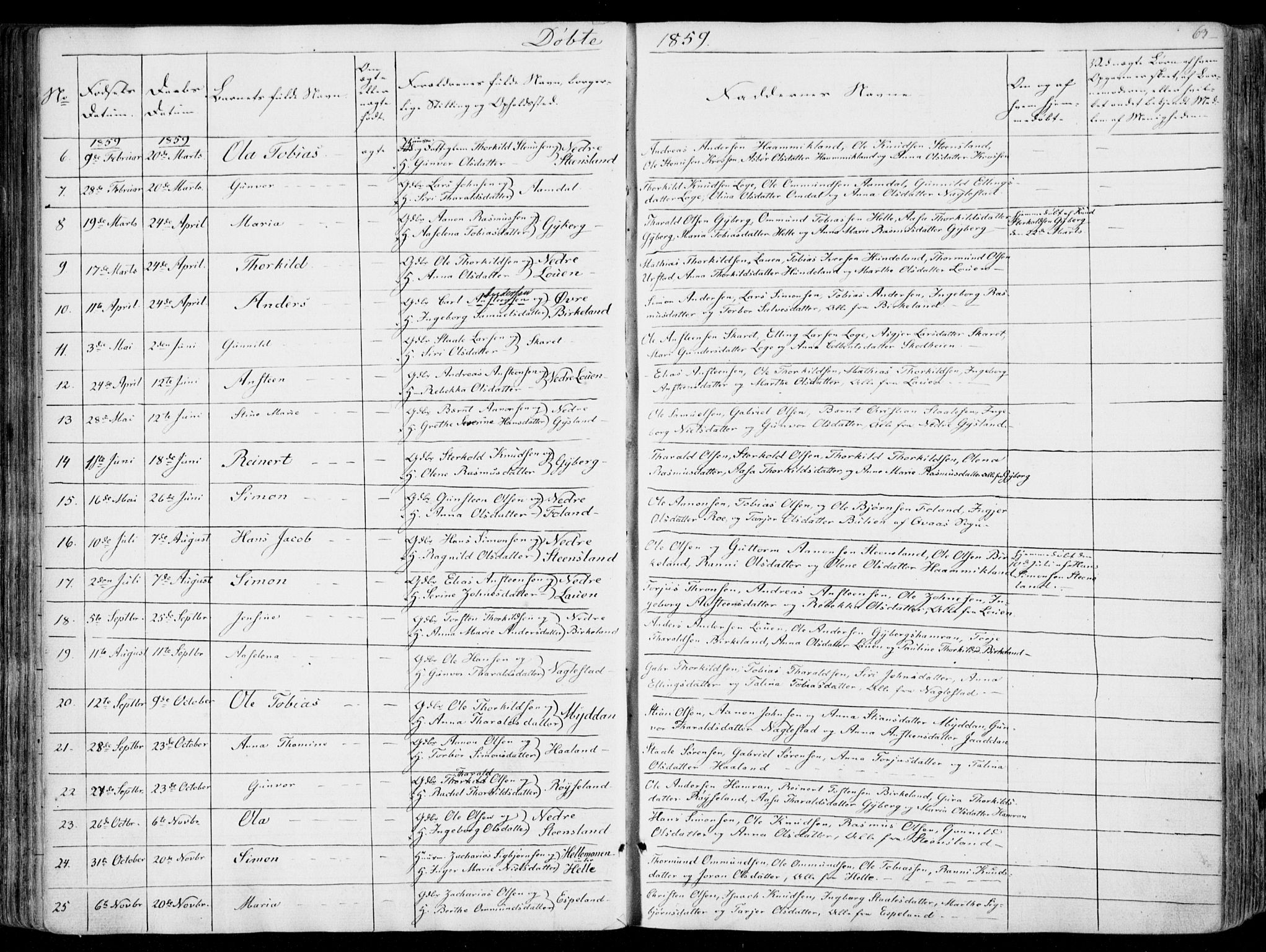 Hægebostad sokneprestkontor, AV/SAK-1111-0024/F/Fa/Faa/L0004: Parish register (official) no. A 4, 1834-1864, p. 63