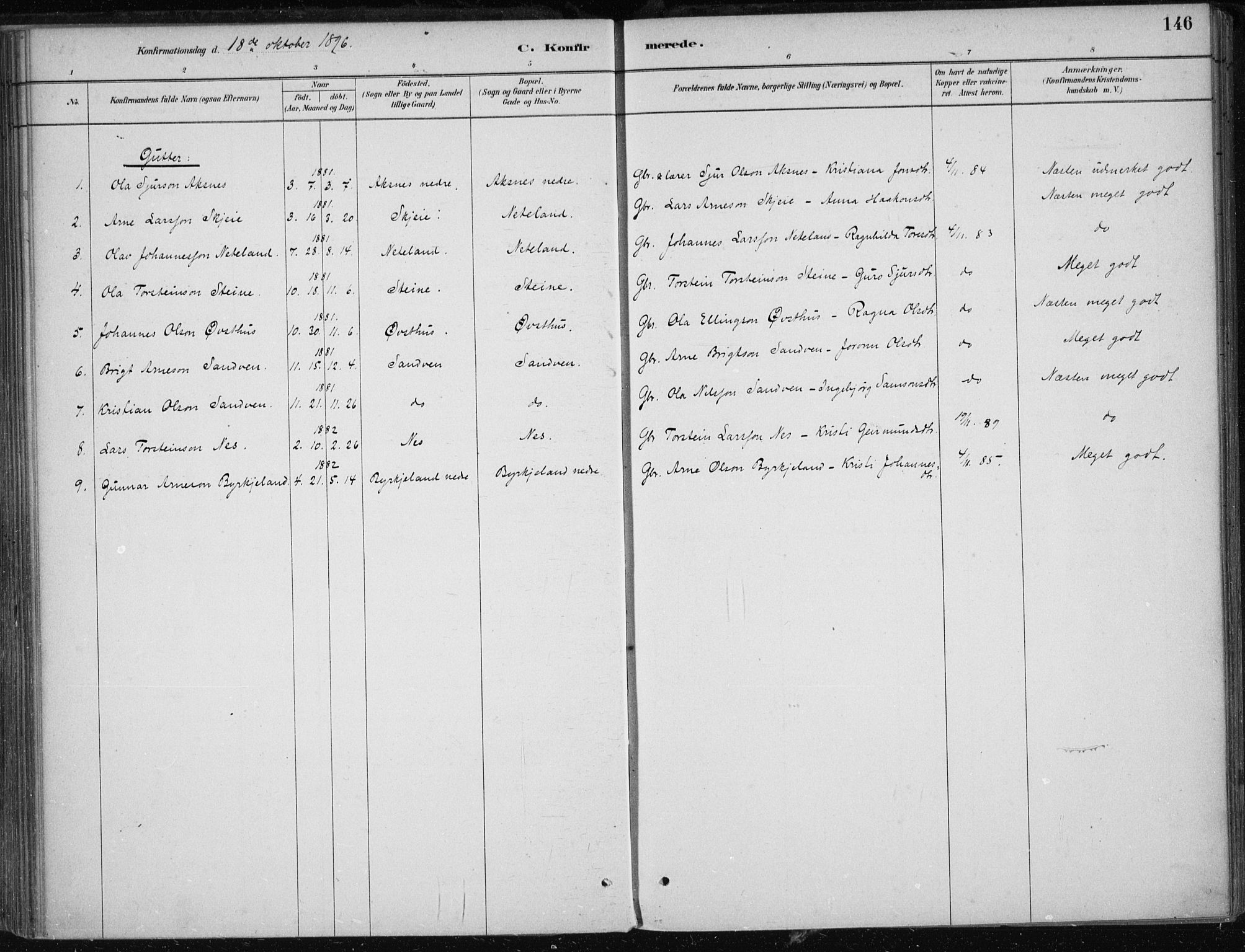 Kvam sokneprestembete, SAB/A-76201/H/Haa: Parish register (official) no. B  1, 1880-1908, p. 146