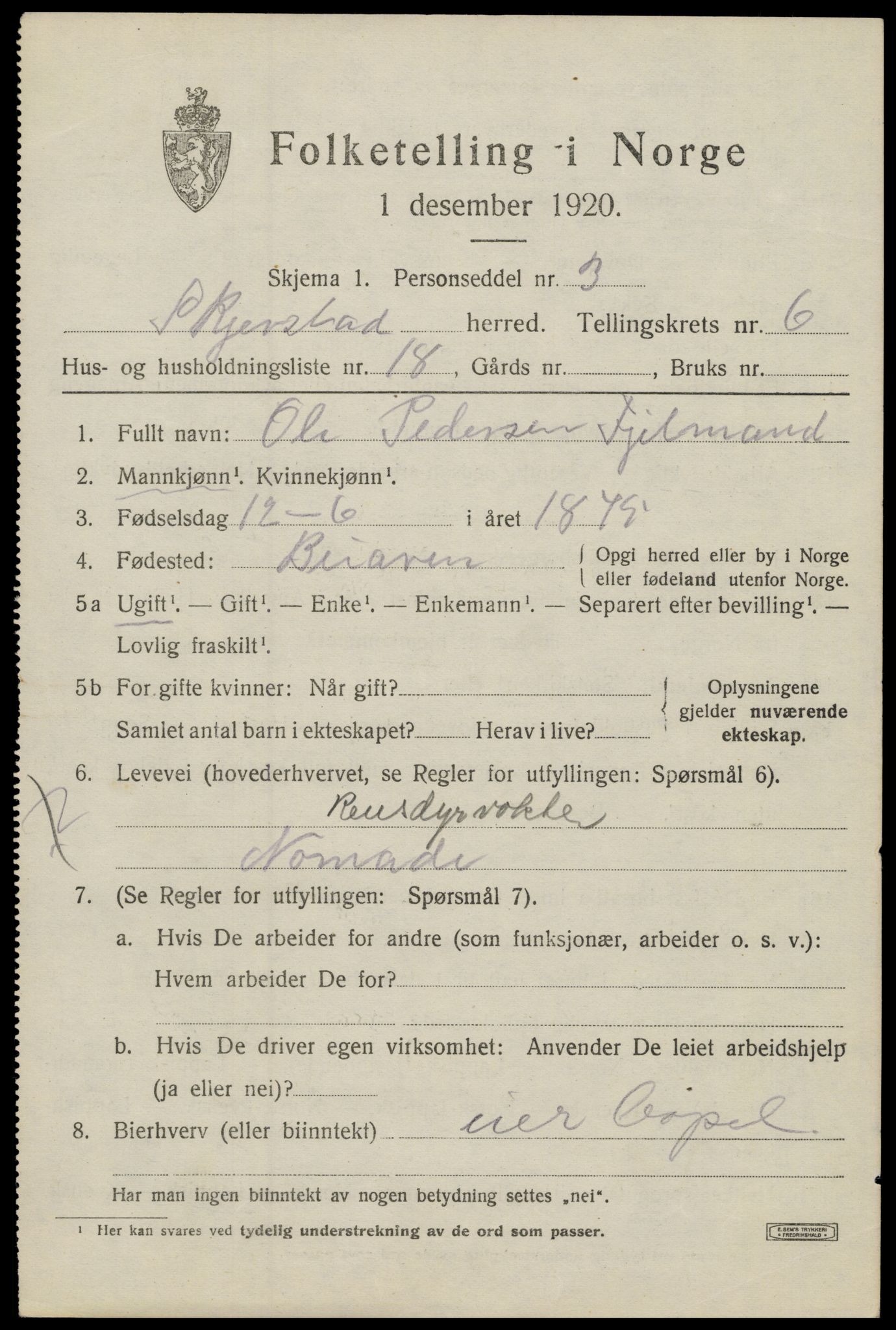 SAT, 1920 census for Skjerstad, 1920, p. 2419