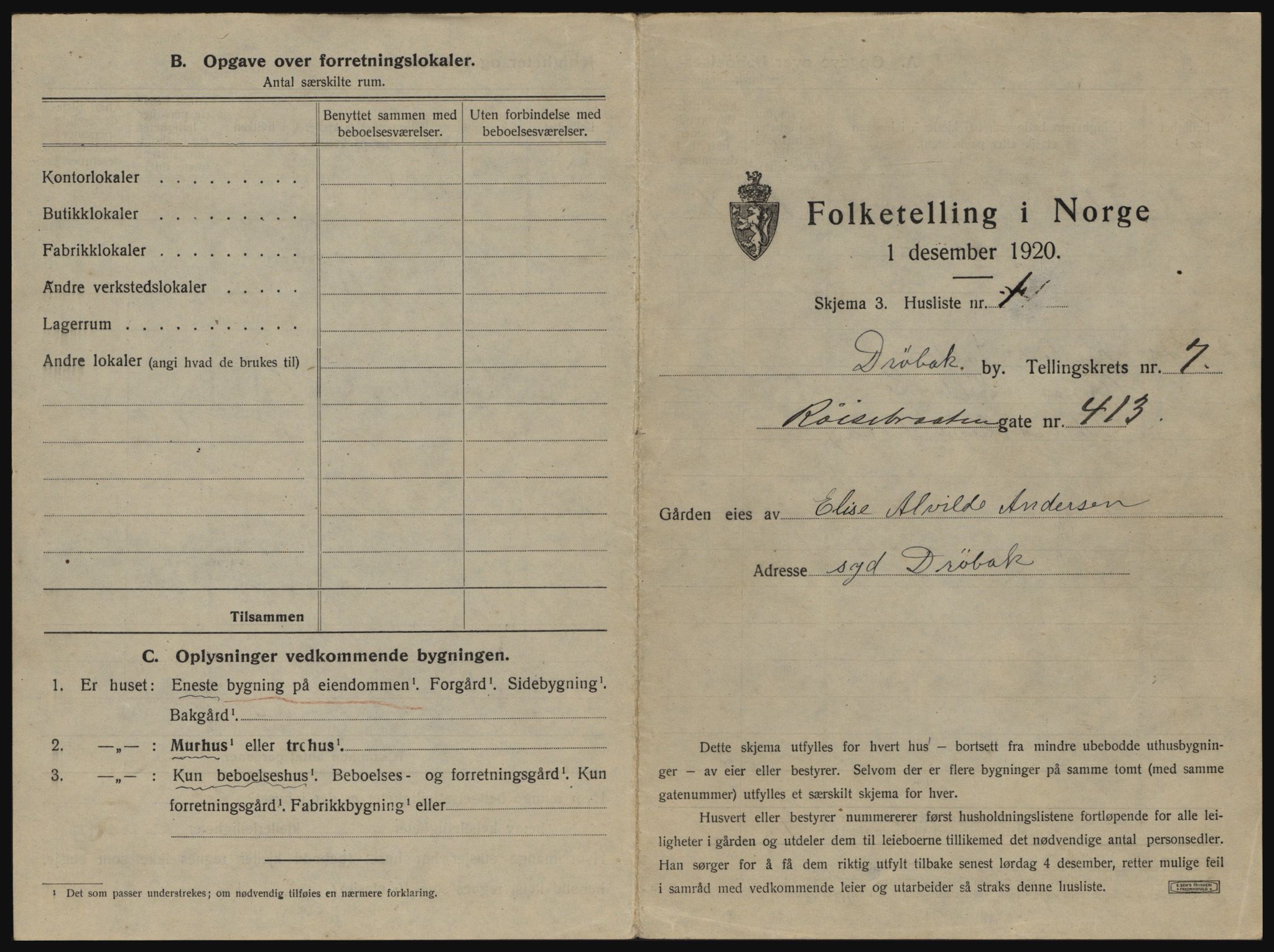 SAO, 1920 census for Drøbak, 1920, p. 617