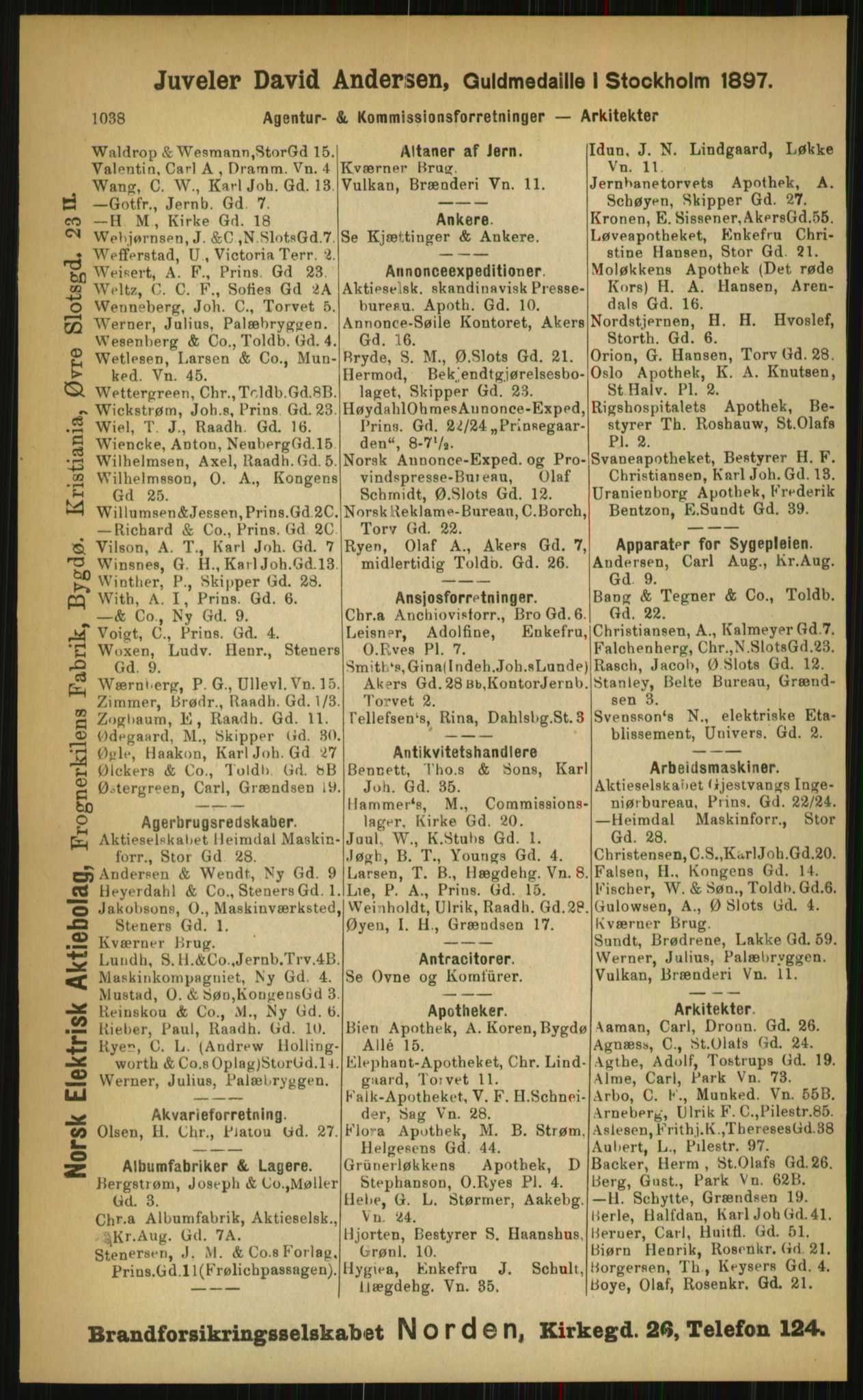 Kristiania/Oslo adressebok, PUBL/-, 1899, p. 1038