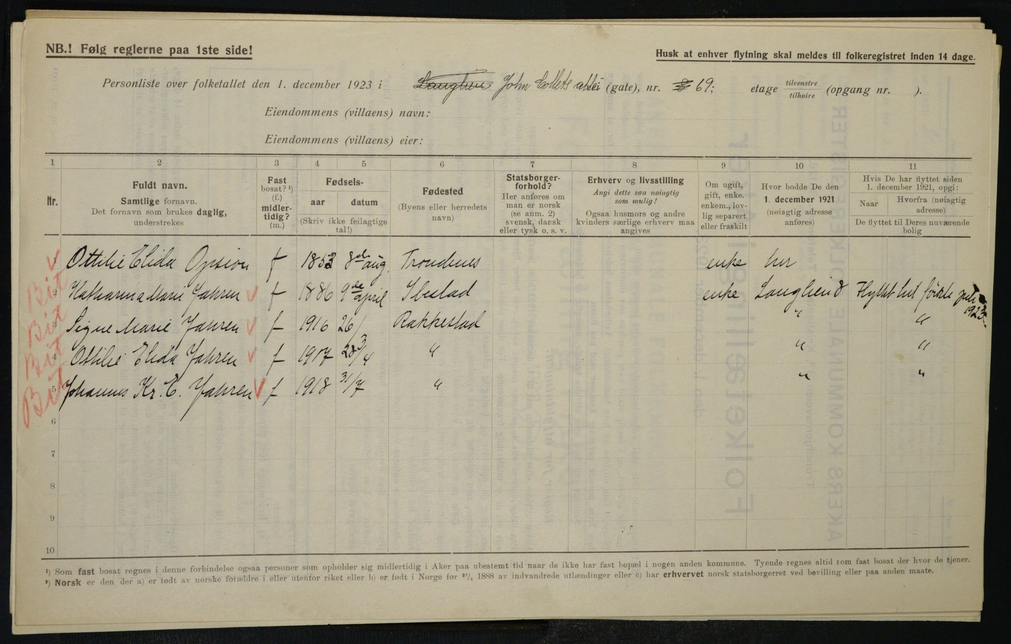 , Municipal Census 1923 for Aker, 1923, p. 21020