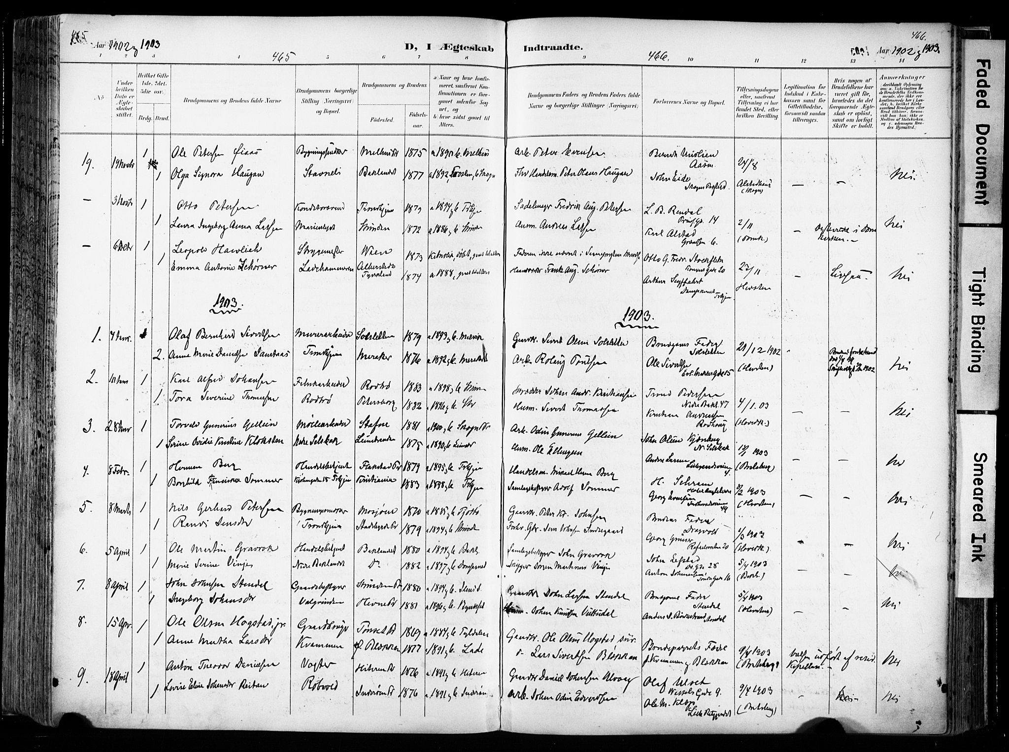 Ministerialprotokoller, klokkerbøker og fødselsregistre - Sør-Trøndelag, SAT/A-1456/606/L0301: Parish register (official) no. 606A16, 1894-1907, p. 465-466