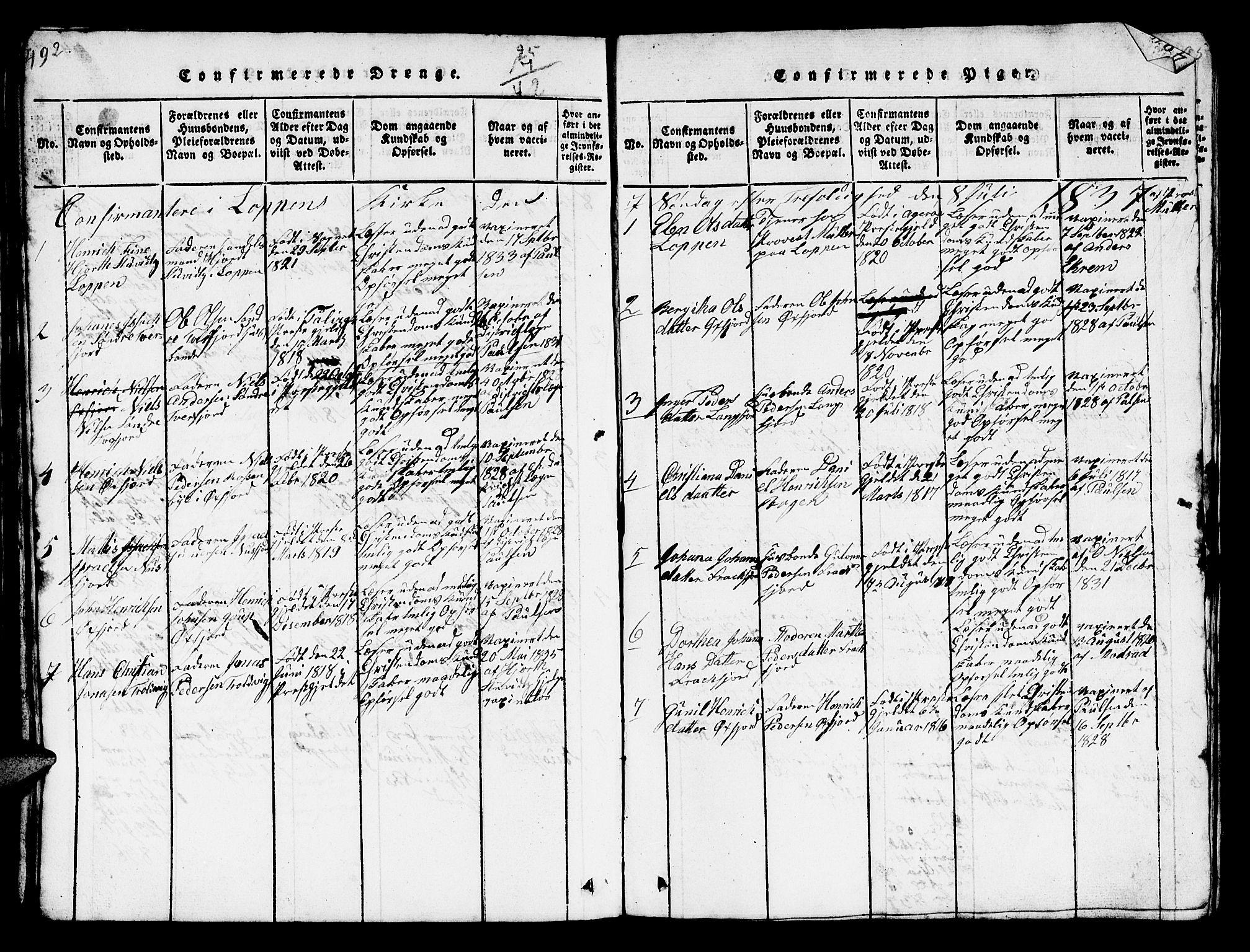 Loppa sokneprestkontor, SATØ/S-1339/H/Hb/L0001klokker: Parish register (copy) no. 1, 1820-1849, p. 492-493