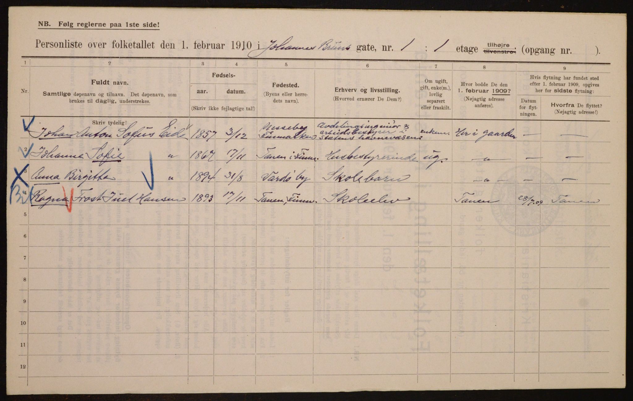 OBA, Municipal Census 1910 for Kristiania, 1910, p. 45706