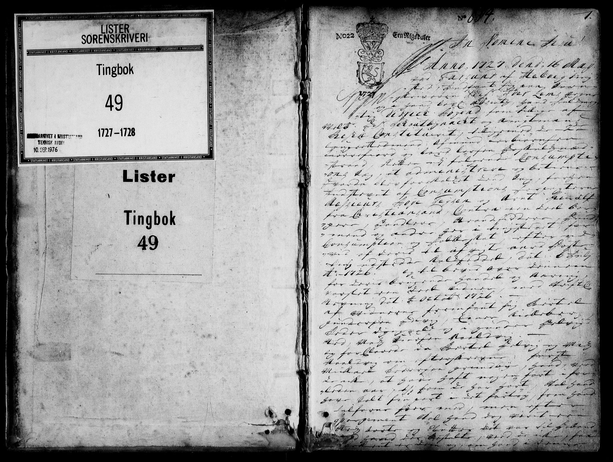 Lister sorenskriveri, AV/SAK-1221-0003/F/Fa/L0049: Tingbok nr 49, 1727-1728, p. 0b-1a