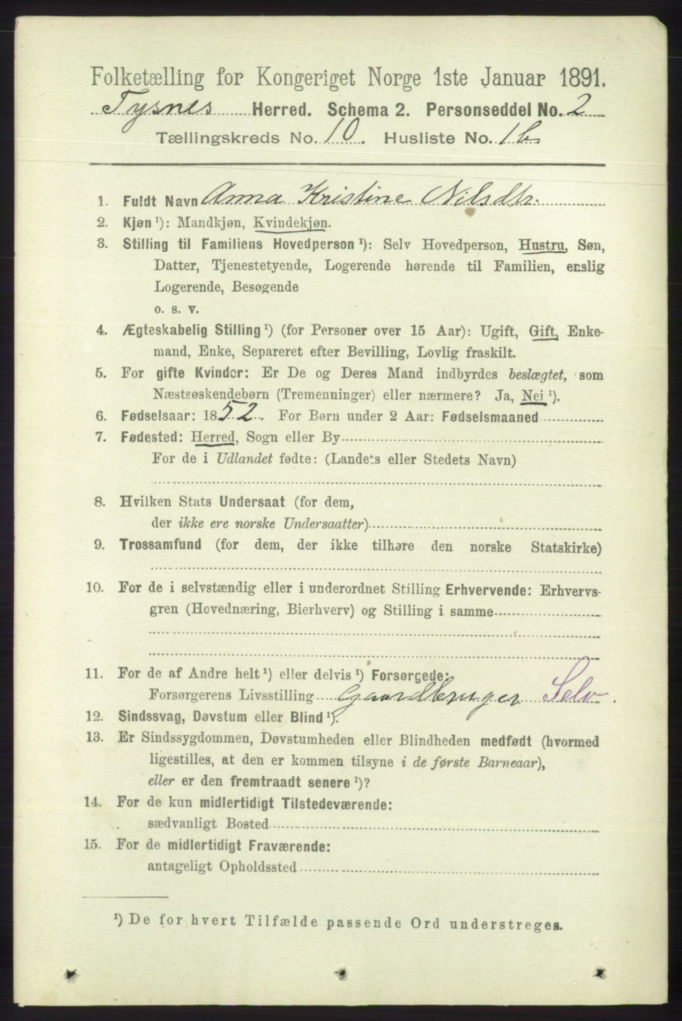 RA, 1891 census for 1223 Tysnes, 1891, p. 4856