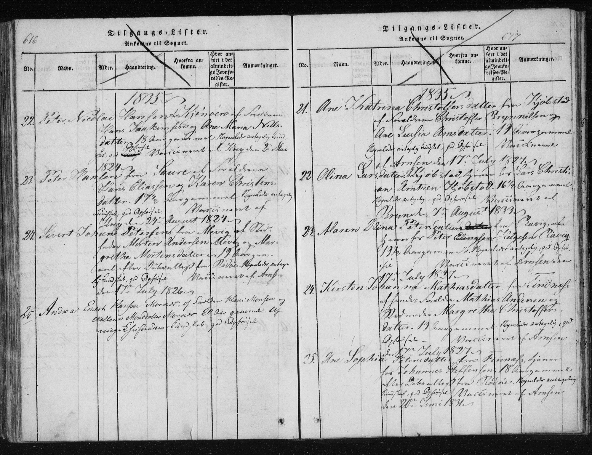 Ministerialprotokoller, klokkerbøker og fødselsregistre - Nordland, AV/SAT-A-1459/805/L0096: Parish register (official) no. 805A03, 1820-1837, p. 616-617