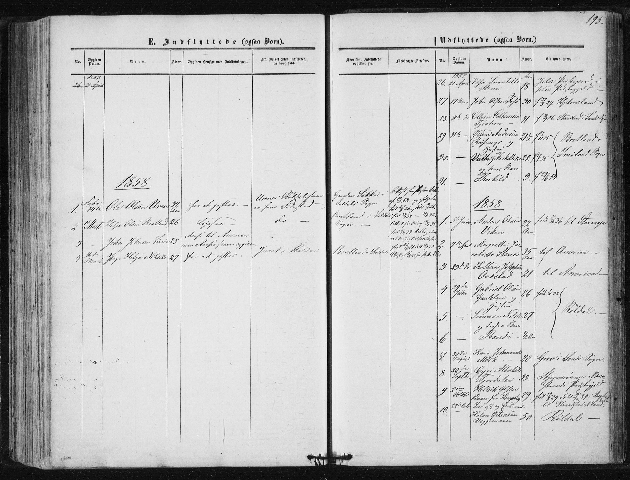 Suldal sokneprestkontor, AV/SAST-A-101845/01/IV/L0009: Parish register (official) no. A 9, 1854-1868, p. 195