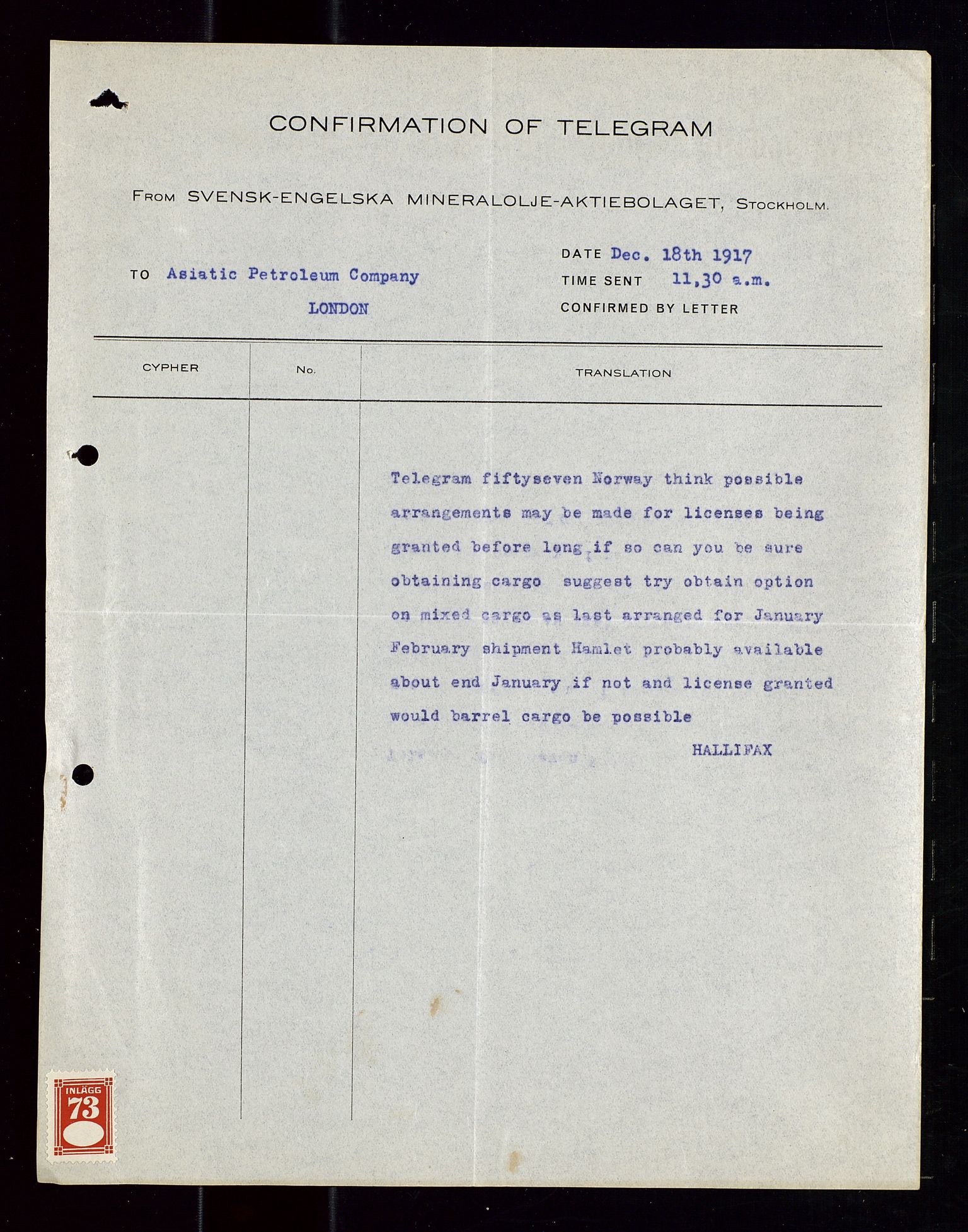 Pa 1521 - A/S Norske Shell, AV/SAST-A-101915/E/Ea/Eaa/L0020: Sjefskorrespondanse, 1917, p. 298