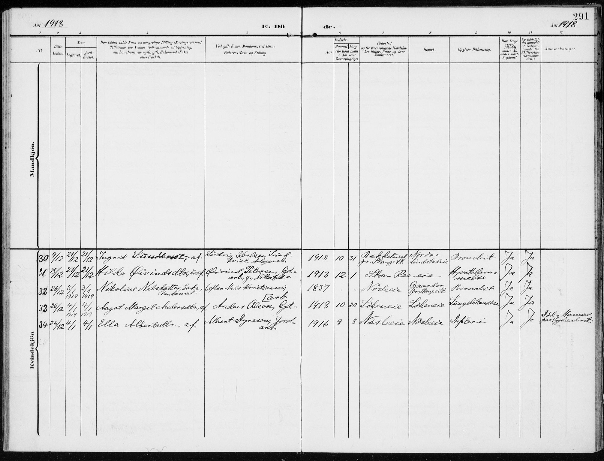 Stange prestekontor, AV/SAH-PREST-002/K/L0024: Parish register (official) no. 24, 1906-1922, p. 291