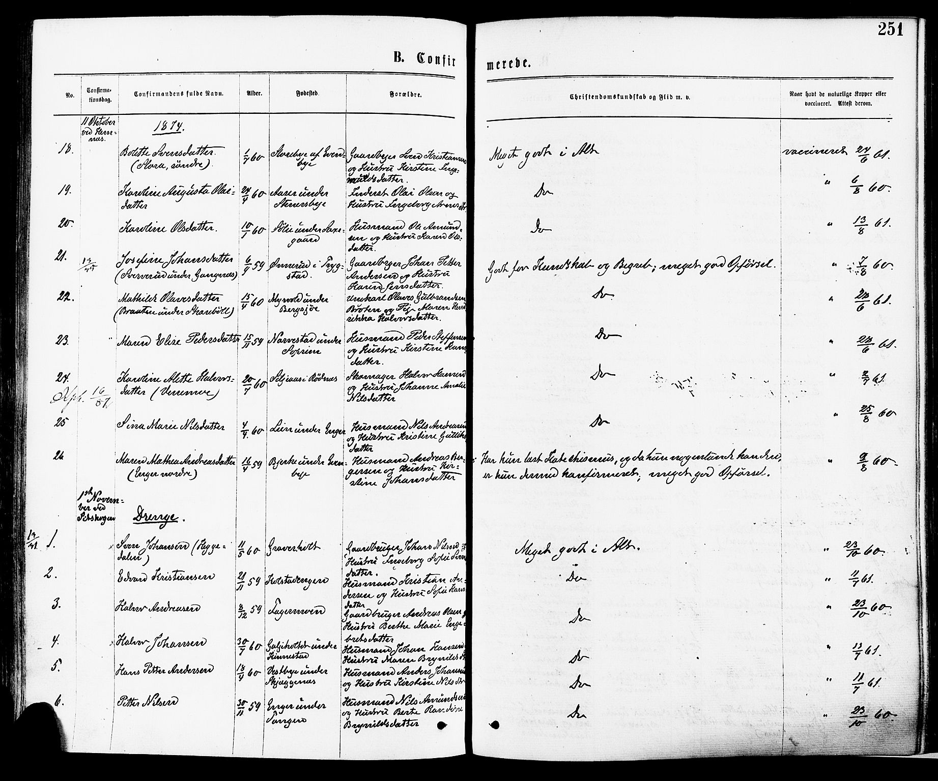 Høland prestekontor Kirkebøker, AV/SAO-A-10346a/F/Fa/L0012.a: Parish register (official) no. I 12A, 1869-1879, p. 251