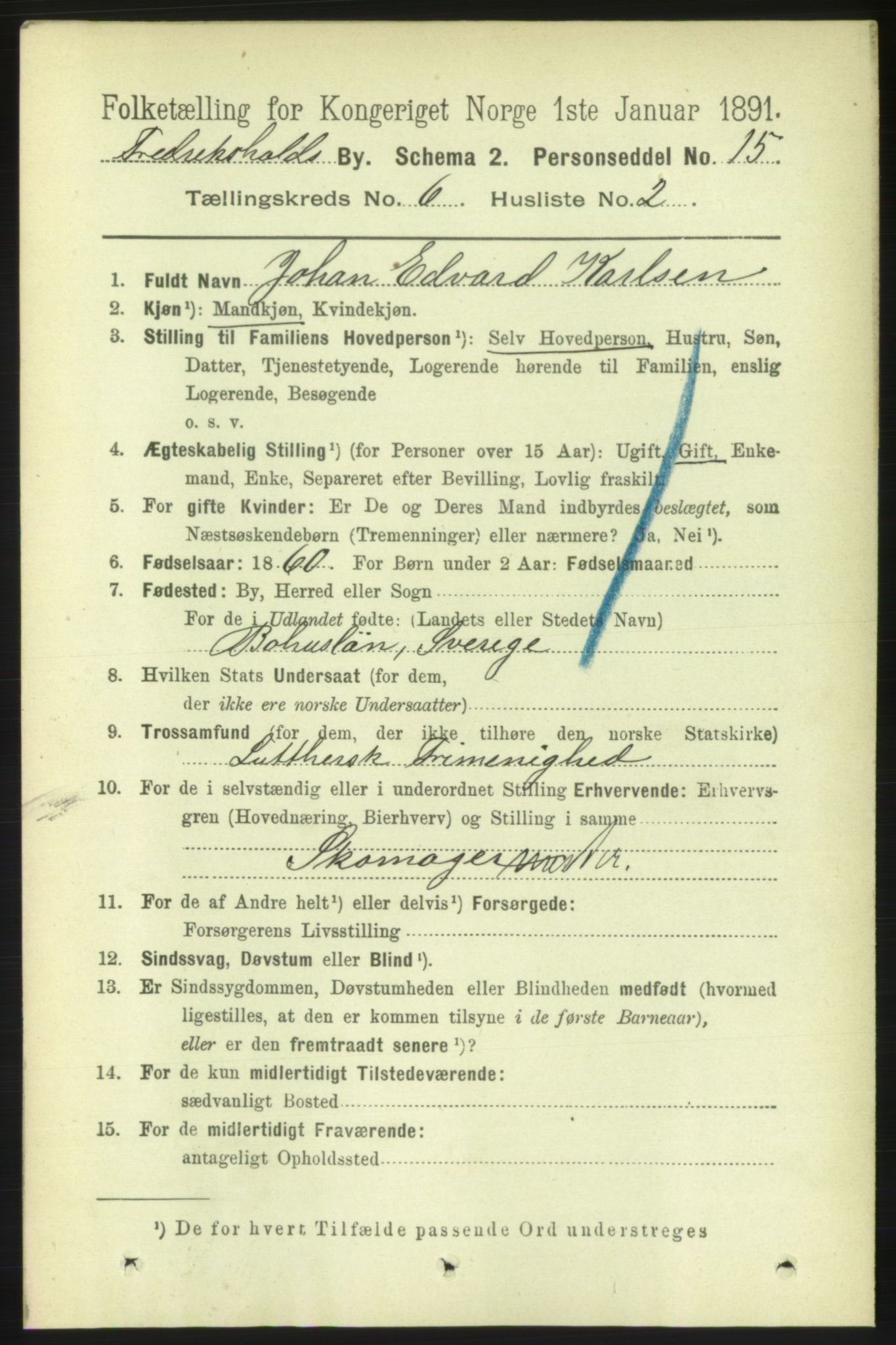 RA, 1891 census for 0101 Fredrikshald, 1891, p. 4478