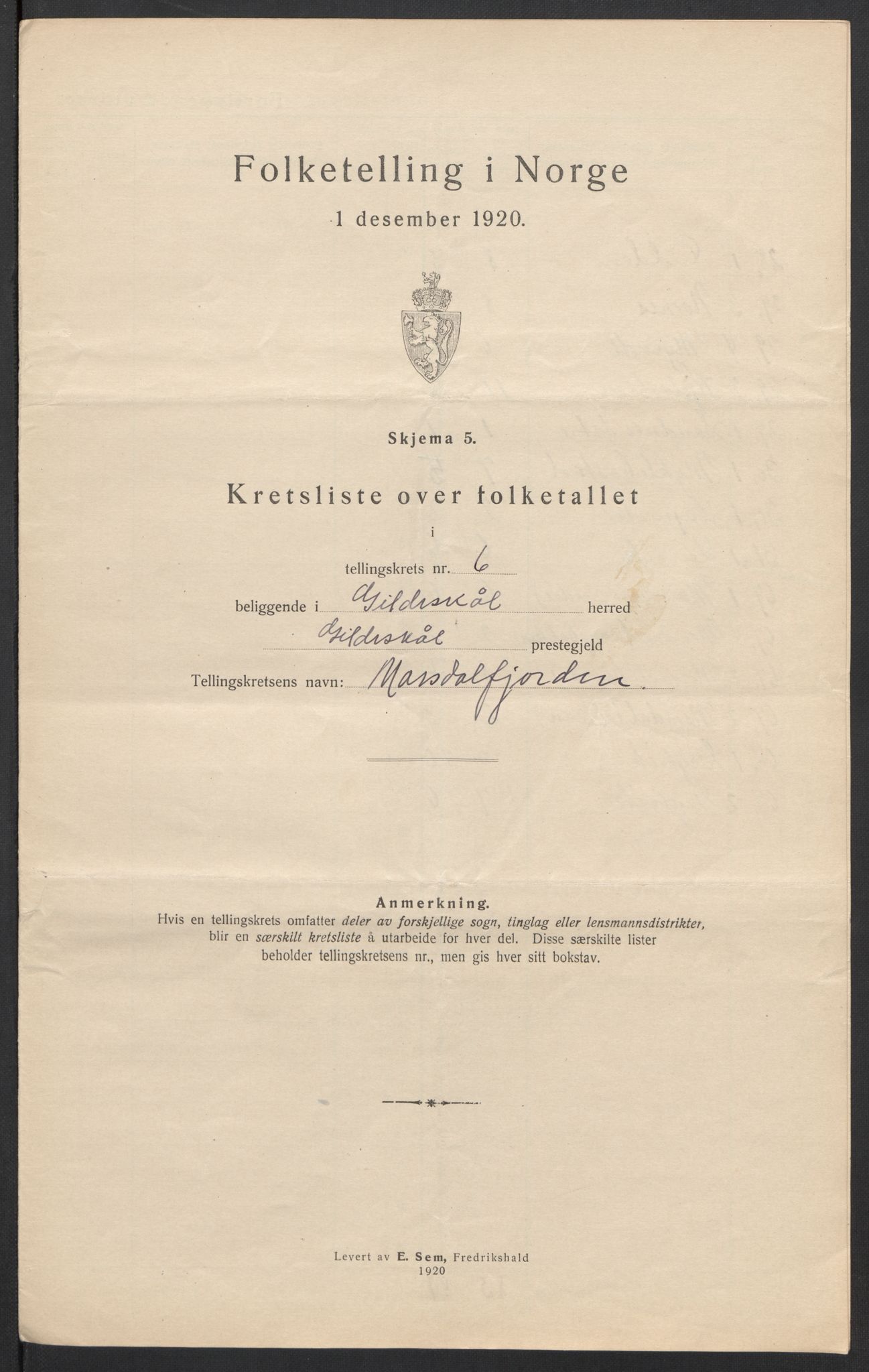 SAT, 1920 census for Gildeskål, 1920, p. 22