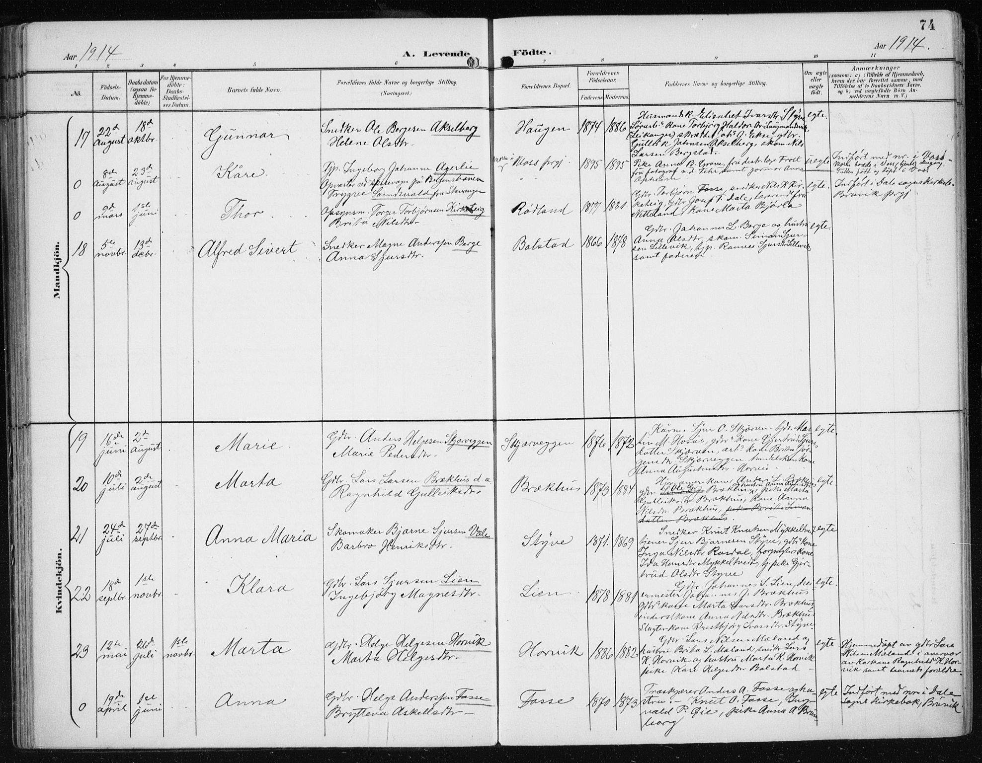 Evanger sokneprestembete, AV/SAB-A-99924: Parish register (official) no. A  3, 1900-1930, p. 74