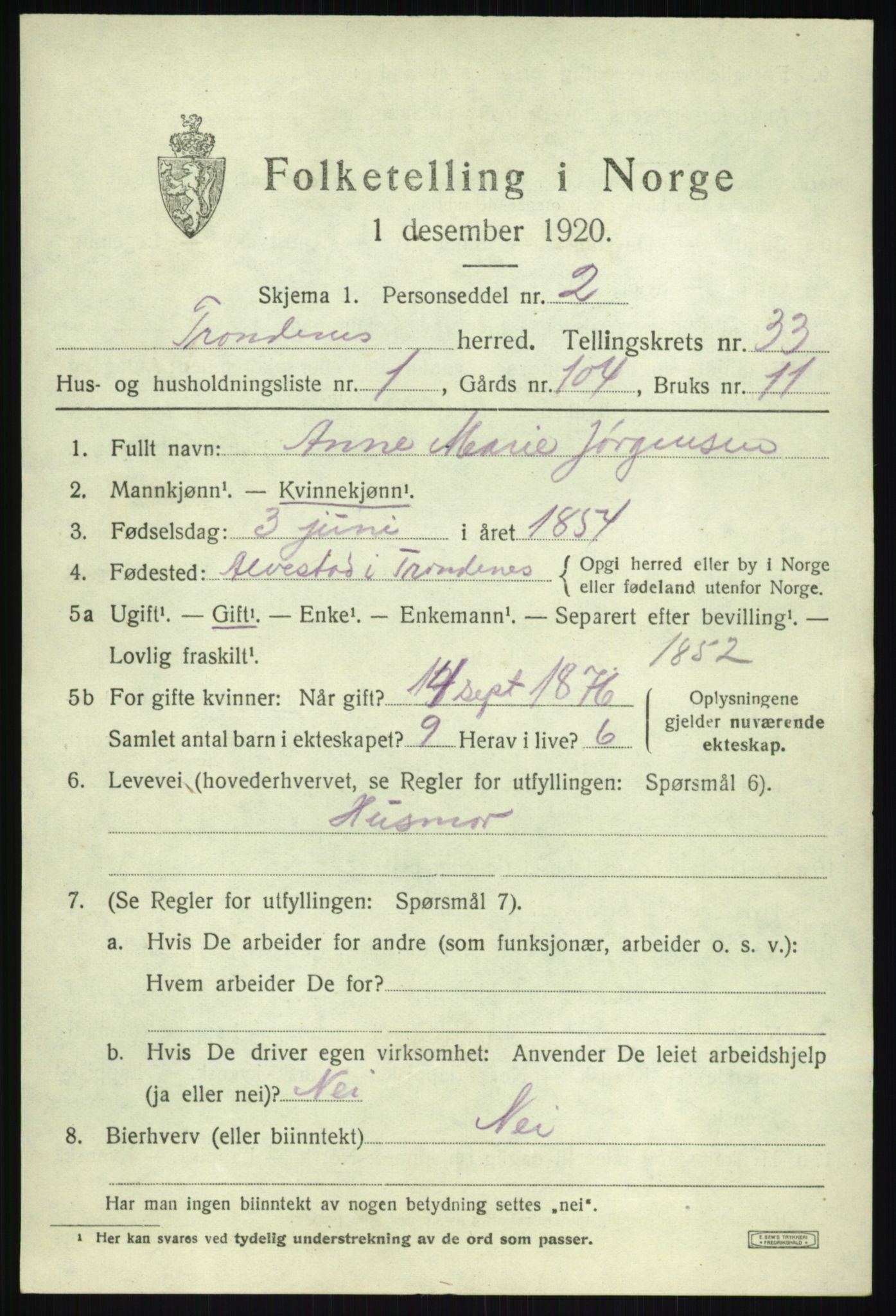 SATØ, 1920 census for Trondenes, 1920, p. 22377